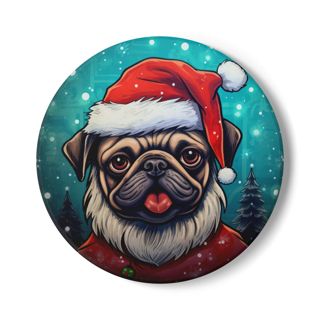 Santa Pug Christmas Coaster – Cute Holiday Drink Coaster (Round or Square)