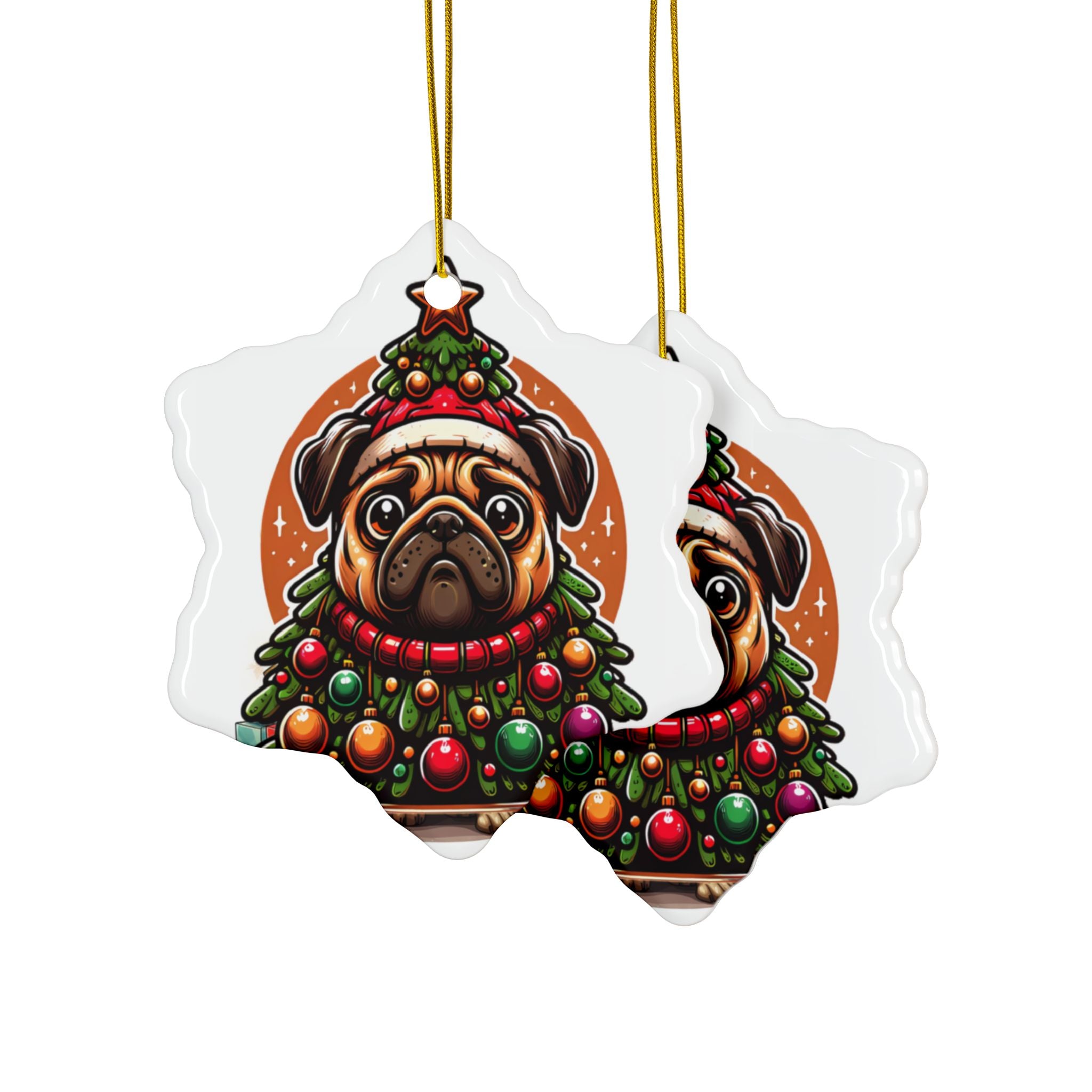 Pug & Pine Ornament – Christmas Cheer for Pug Lovers | Double-Sided Holiday Keepsake (1–10 Pack)