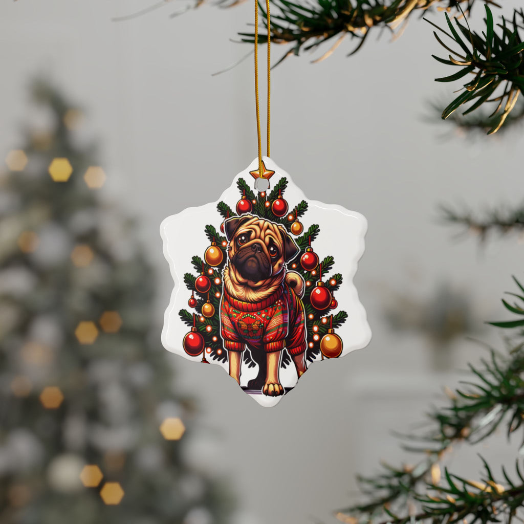 Pug Under the Tree Ornament – Holiday Keepsake for Dog Lovers | Fun Double-Sided Christmas Decor (1–10 Pack)