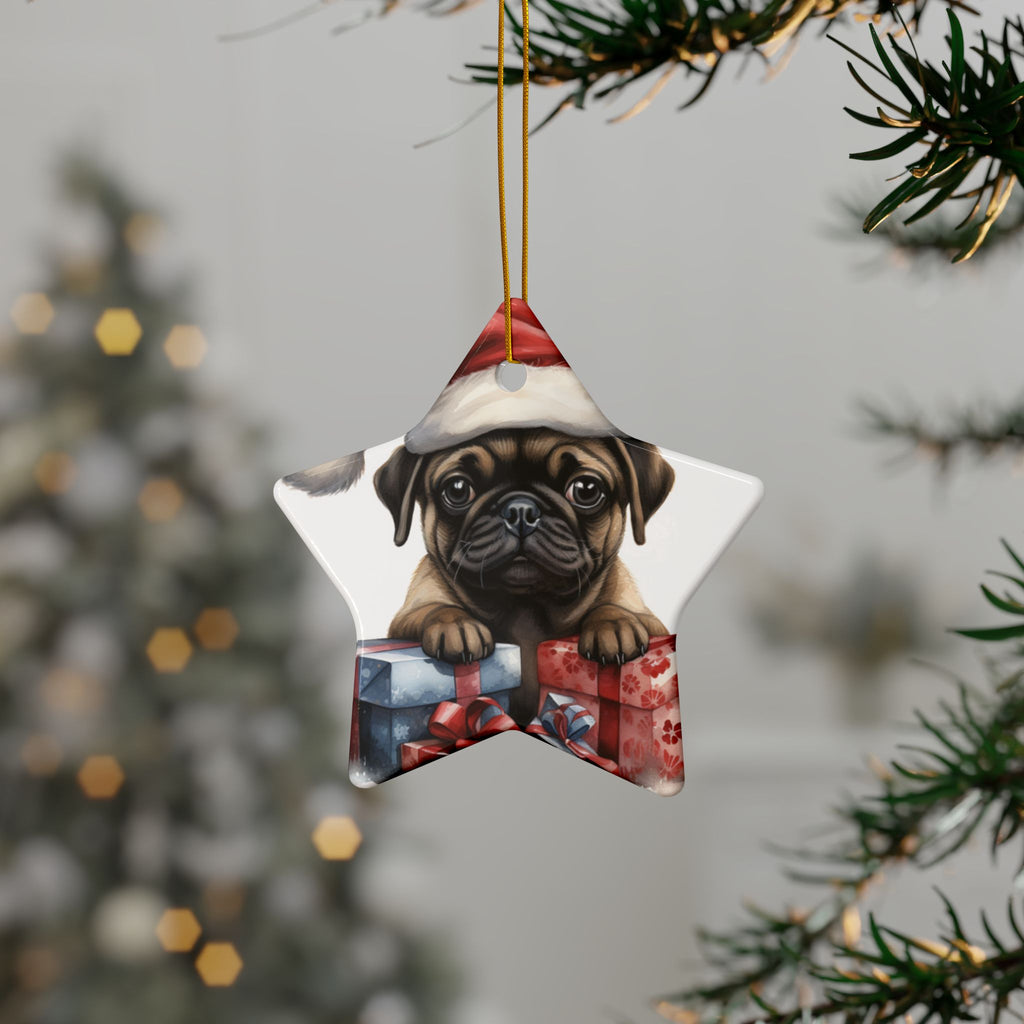 Santa Paws & Presents Ornament – Festive Pug Holiday Keepsake | Double-Sided Christmas Decor (1–10 Pack)