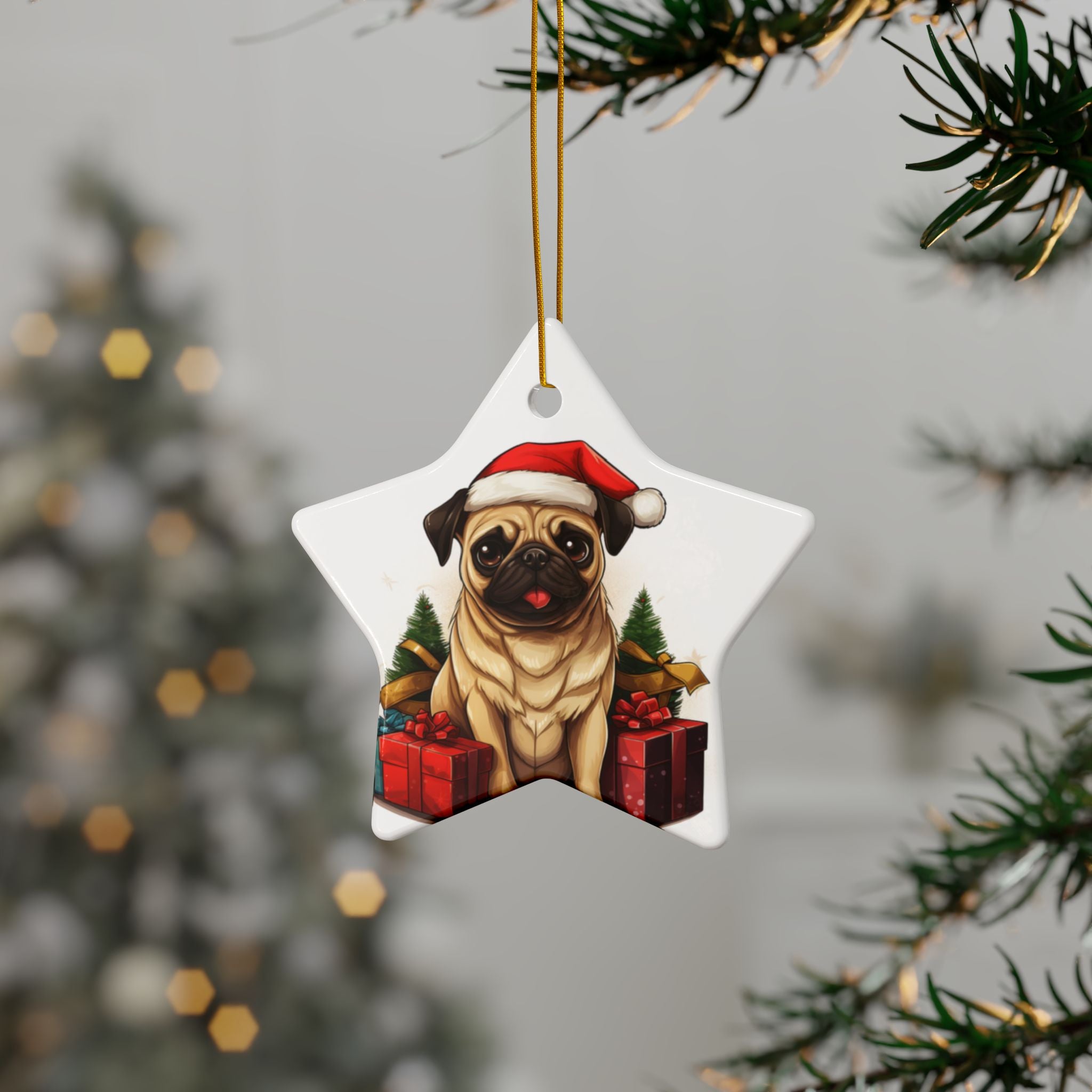 Merry Pugmas Ornament – Festive Pug Christmas Tree Hanging- 2-Sided Holiday Decorations (1 to 10 pcs)