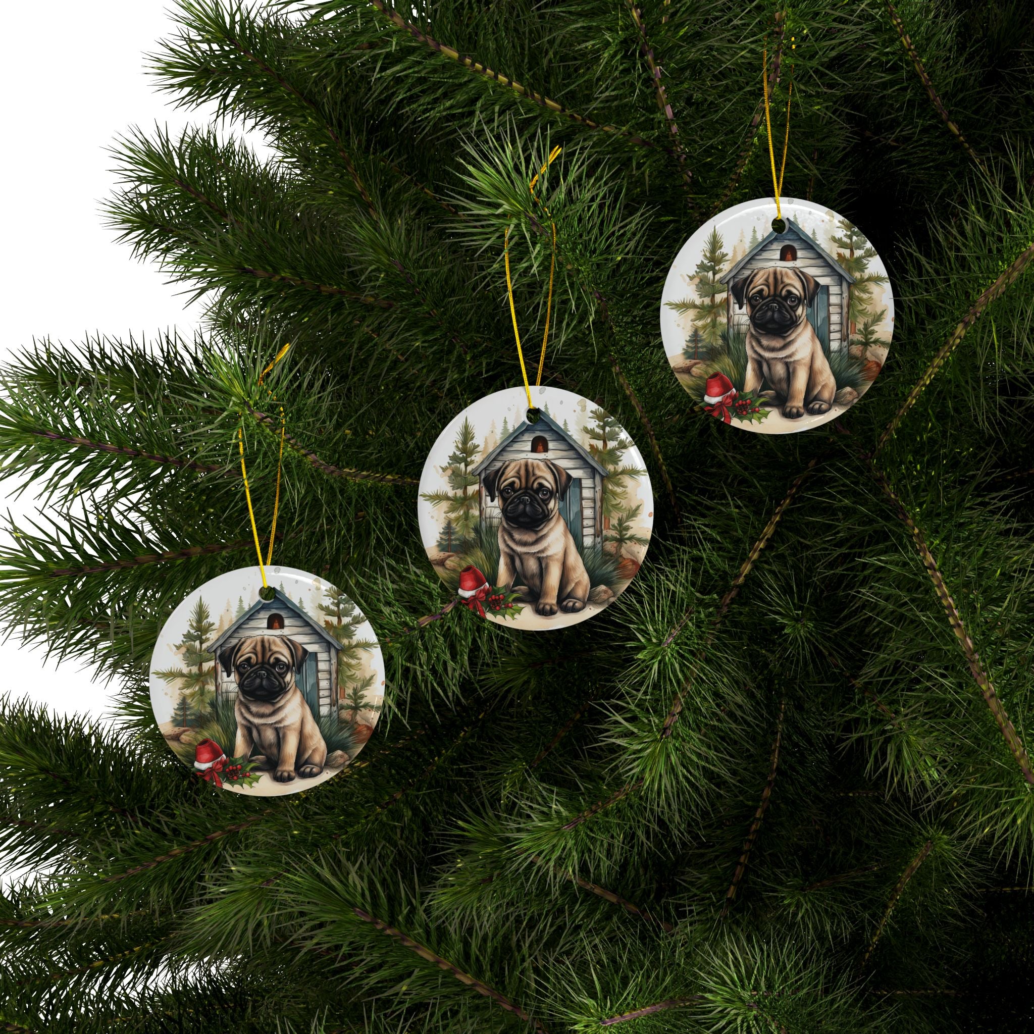 Twinkle Paws Ornament – Pug Lights & Holiday Cheer | Double-Sided Christmas Keepsake (1–10 Pack)