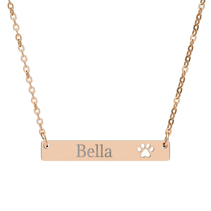 Engravable Paw Bar Necklace – Personalized Pet Name Jewelry for Dog & Cat Lovers