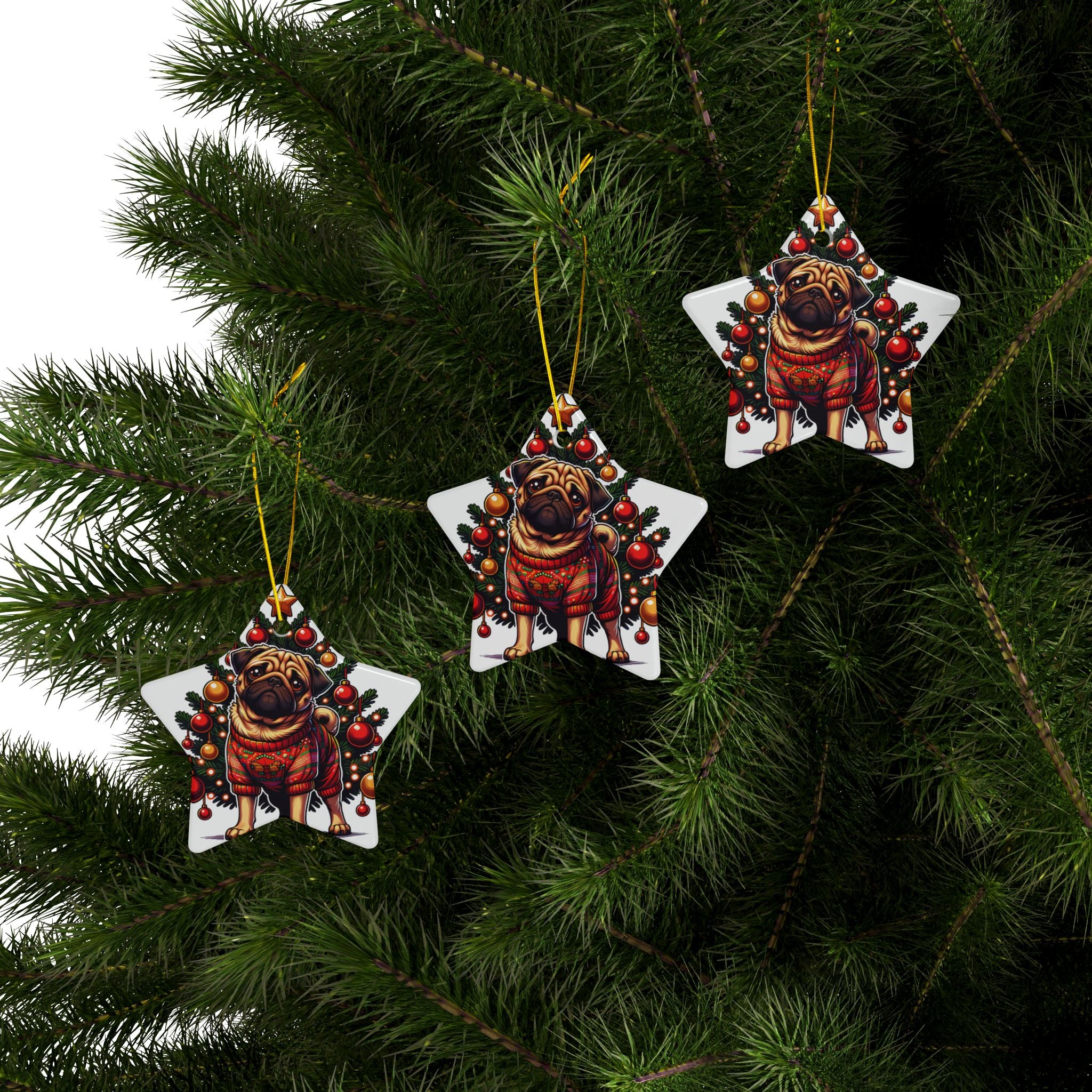 Pug Under the Tree Ornament – Holiday Keepsake for Dog Lovers | Fun Double-Sided Christmas Decor (1–10 Pack)