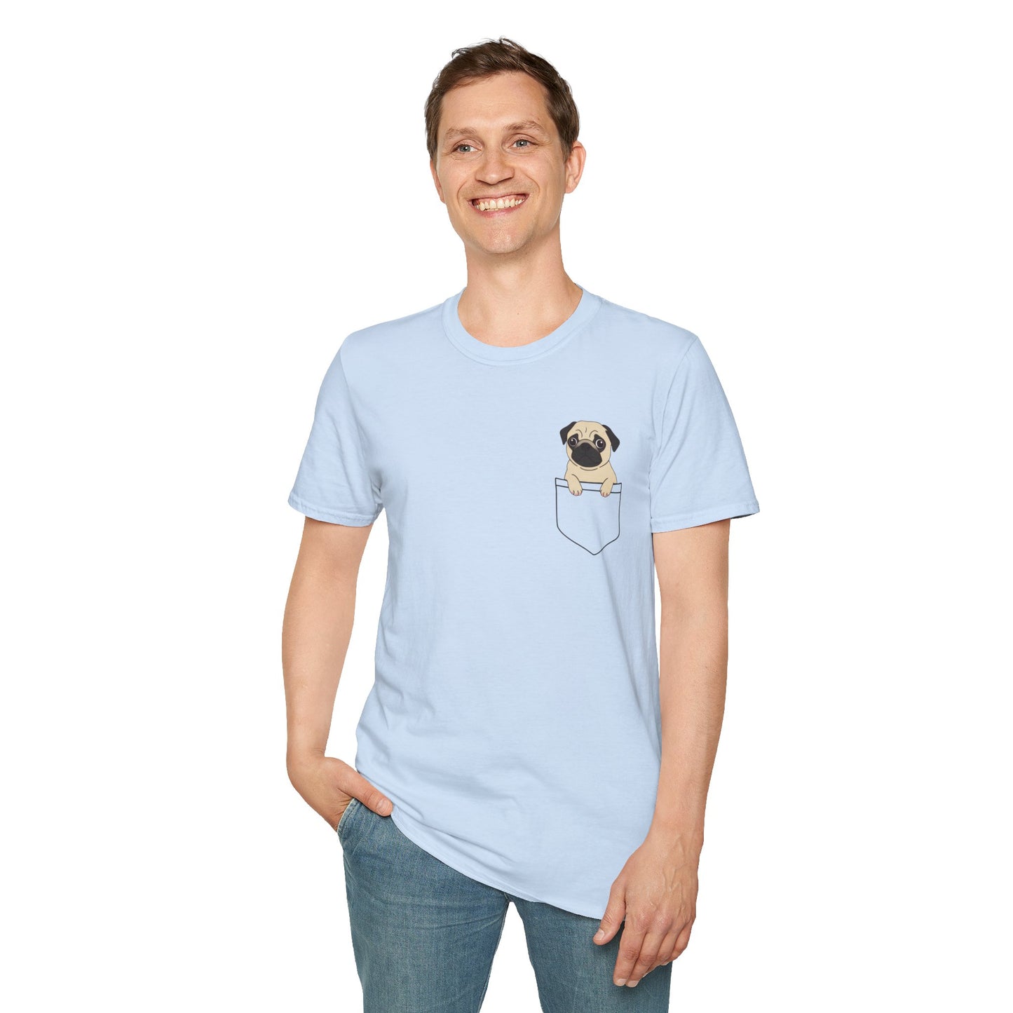 Pocket Pug T-Shirt — Cute Minimalist Pug Tee for Animal Lovers