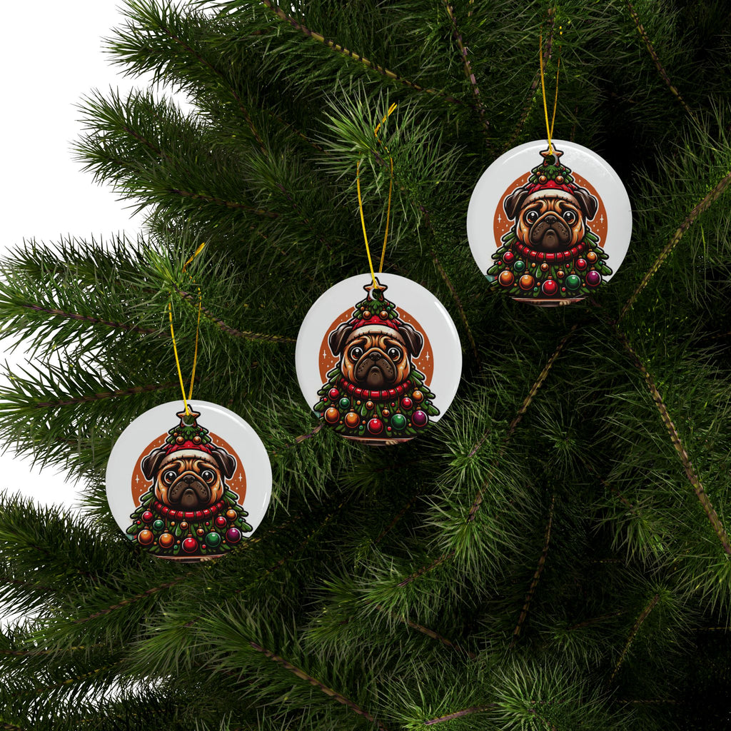 Pug & Pine Ornament – Christmas Cheer for Pug Lovers | Double-Sided Holiday Keepsake (1–10 Pack)