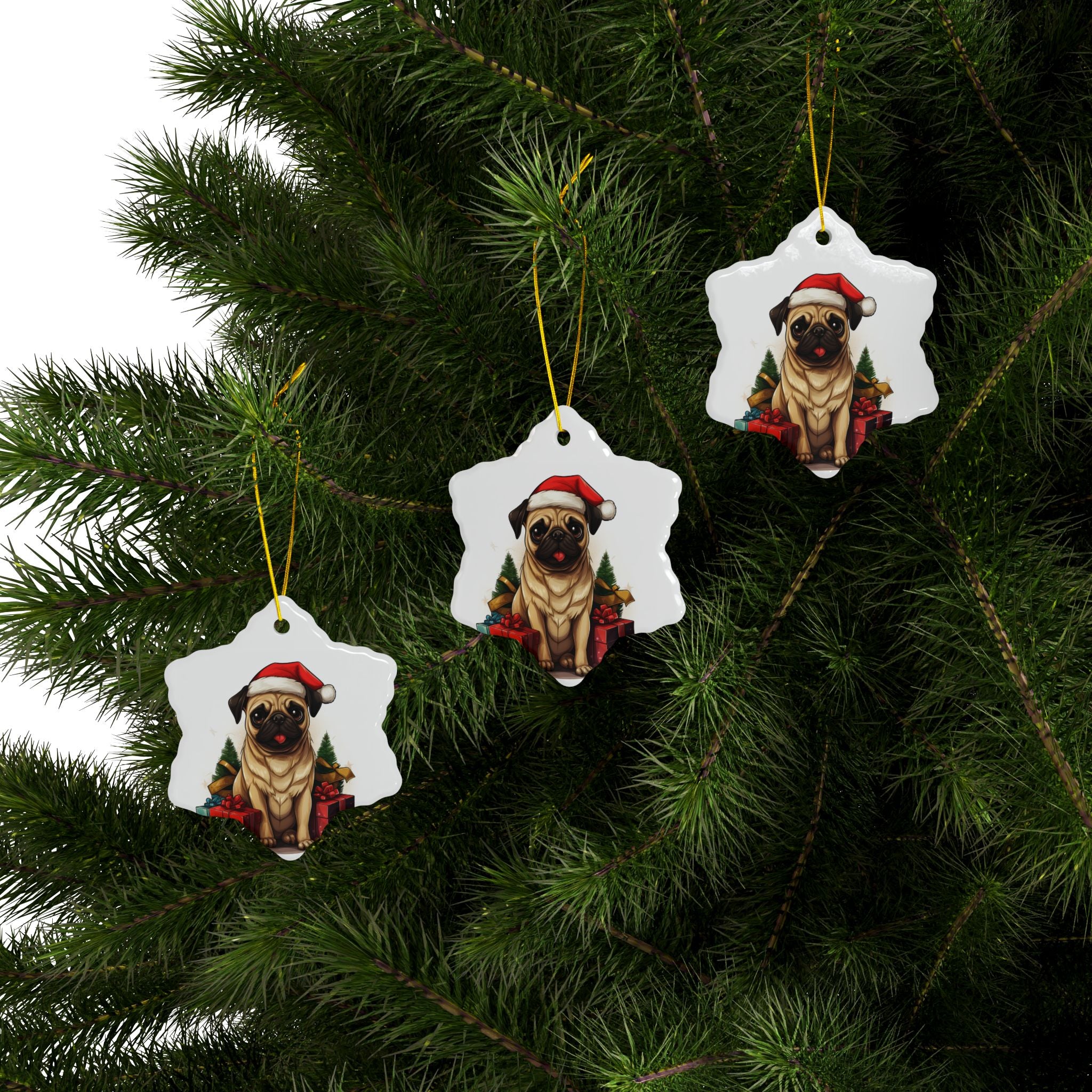 Merry Pugmas Ornament – Festive Pug Christmas Tree Hanging- 2-Sided Holiday Decorations (1 to 10 pcs)