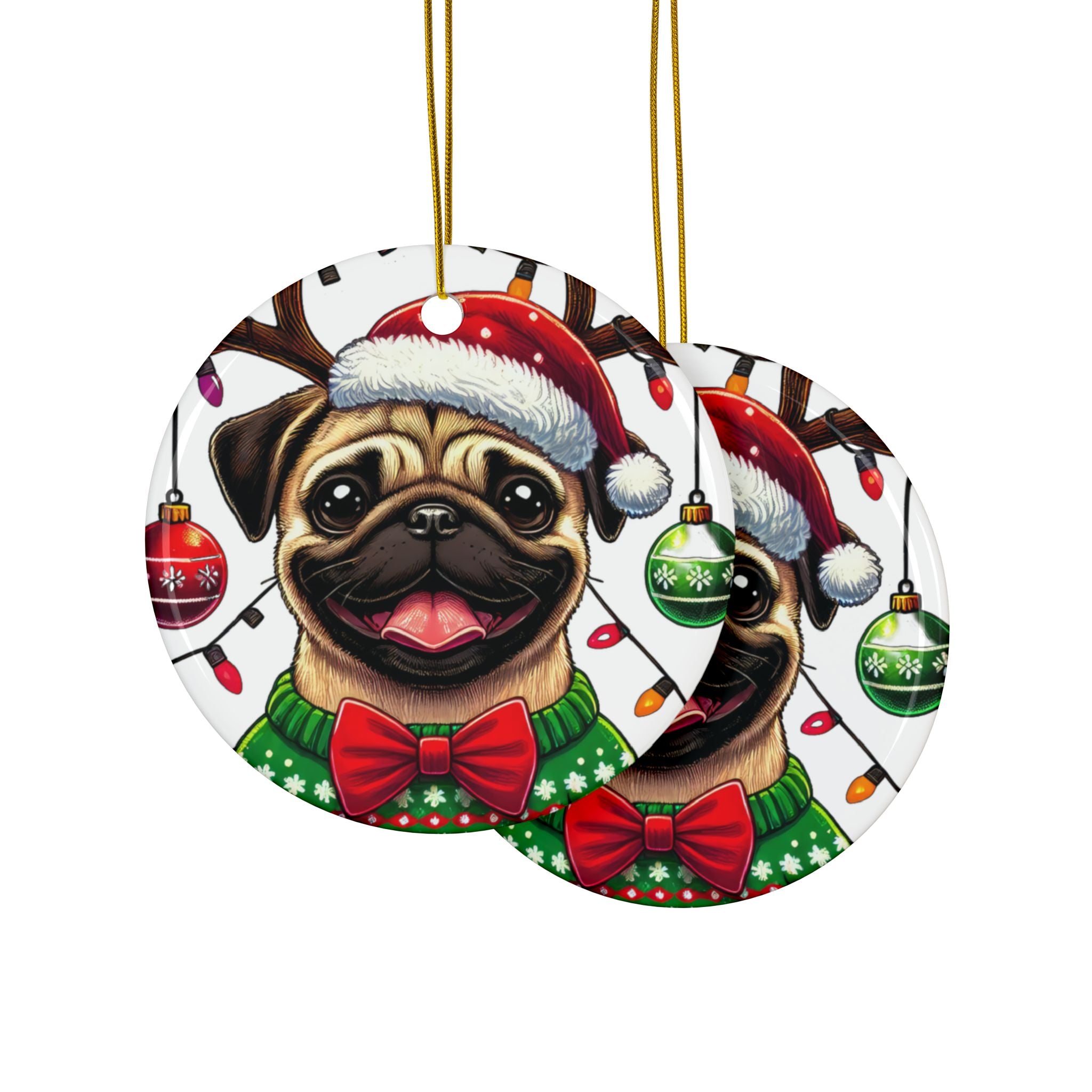 Pug Lights Up Christmas Ornament – Cheerful Holiday Keepsake | Double-Sided Festive Decor (1–10 Pack)