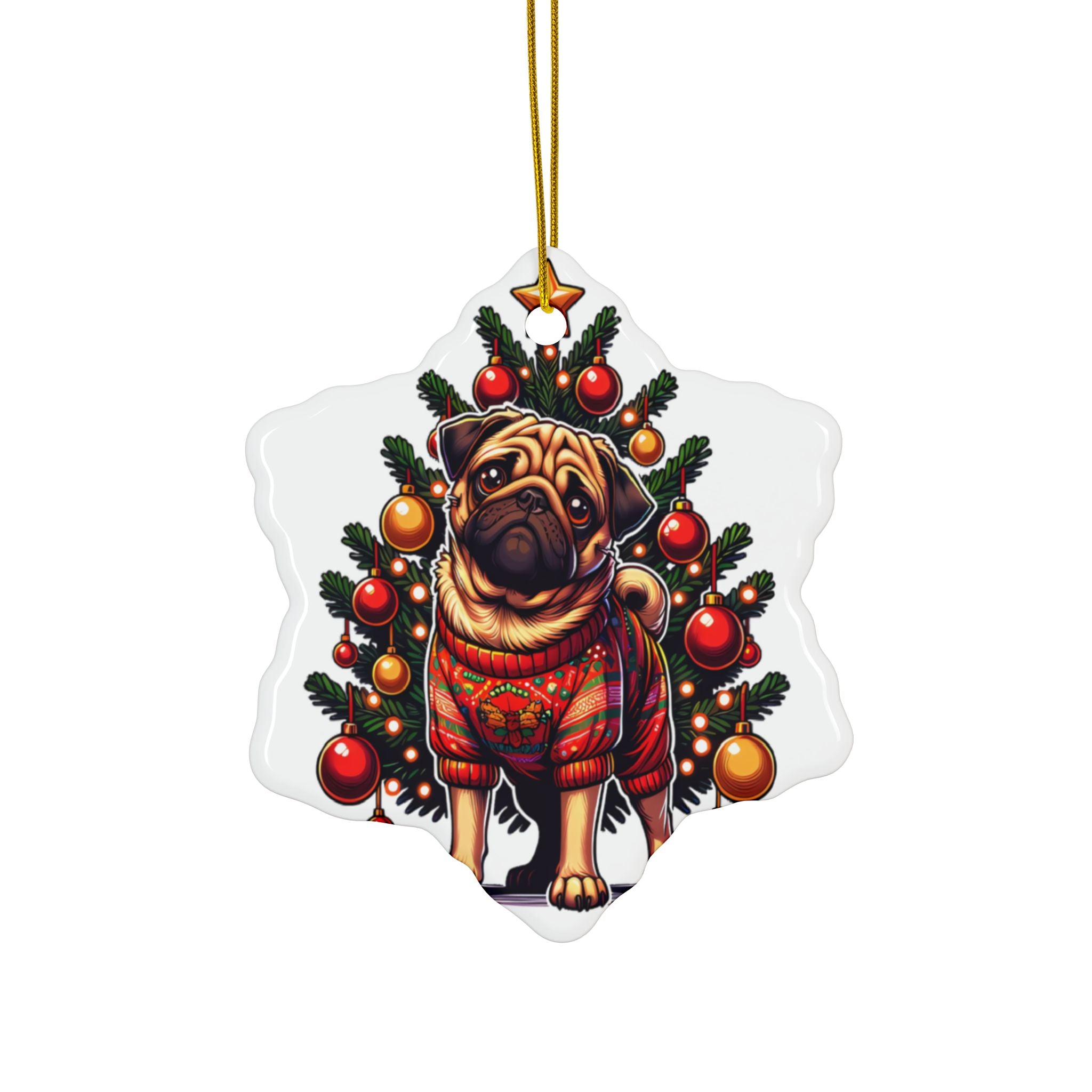 Pug Under the Tree Ornament – Holiday Keepsake for Dog Lovers | Fun Double-Sided Christmas Decor (1–10 Pack)
