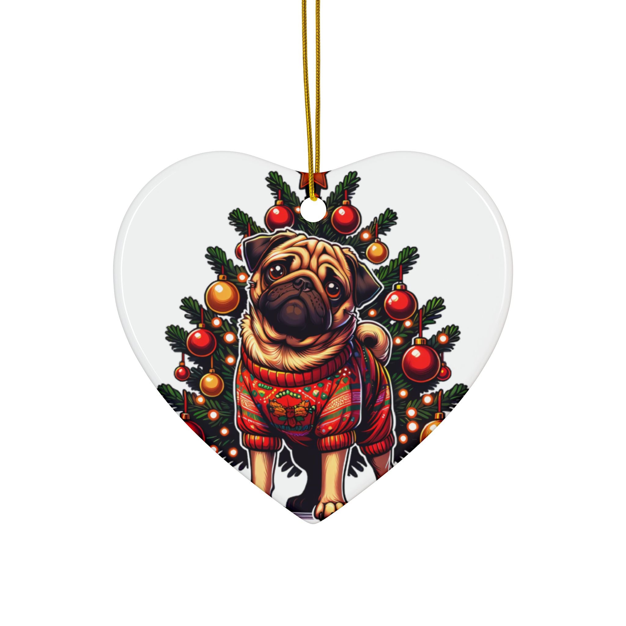 Pug Under the Tree Ornament – Holiday Keepsake for Dog Lovers | Fun Double-Sided Christmas Decor (1–10 Pack)