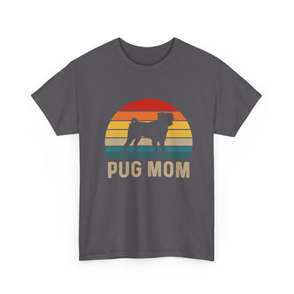 Pug Mom T-Shirt — Retro Sunset Pug Mom Tee for Dog Lovers