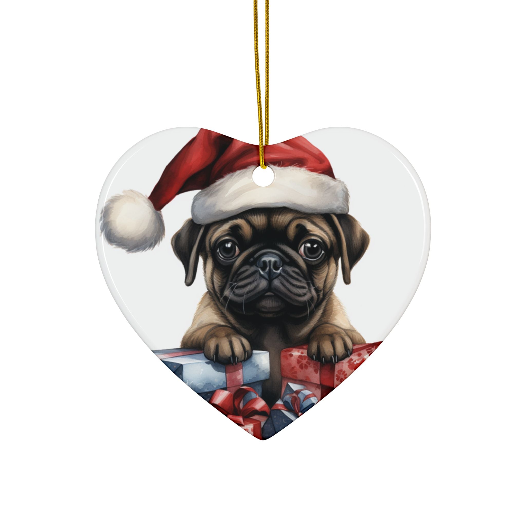 Santa Paws & Presents Ornament – Festive Pug Holiday Keepsake | Double-Sided Christmas Decor (1–10 Pack)