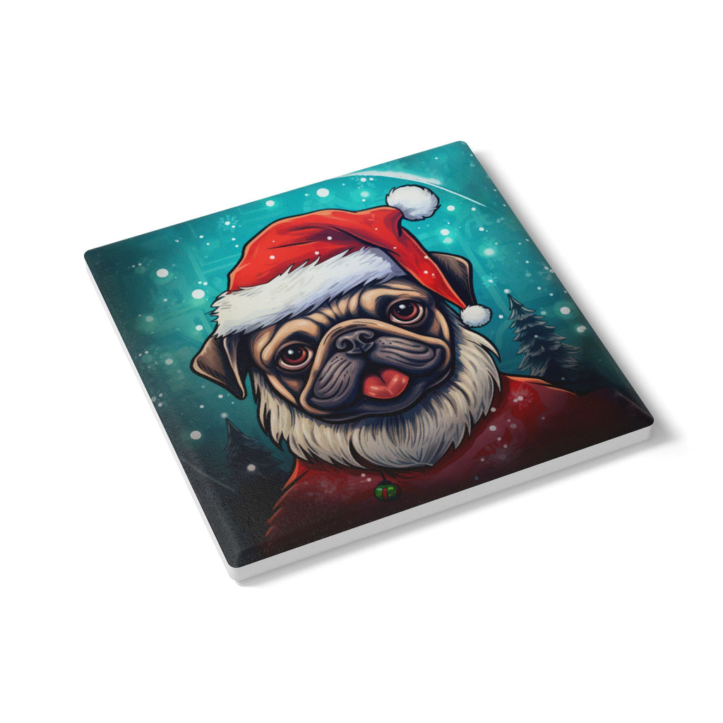 Santa Pug Christmas Coaster – Cute Holiday Drink Coaster (Round or Square)