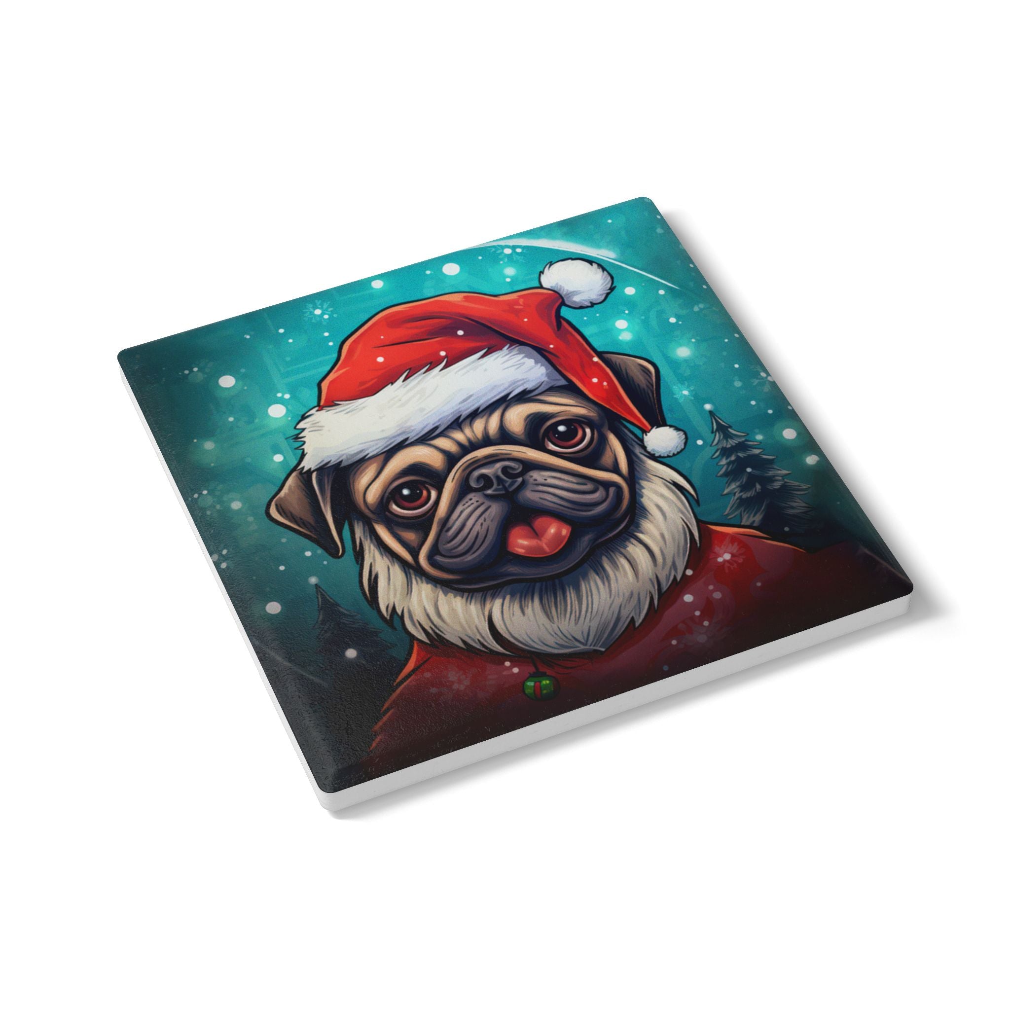 Santa Pug Christmas Coaster – Cute Holiday Drink Coaster (Round or Square)