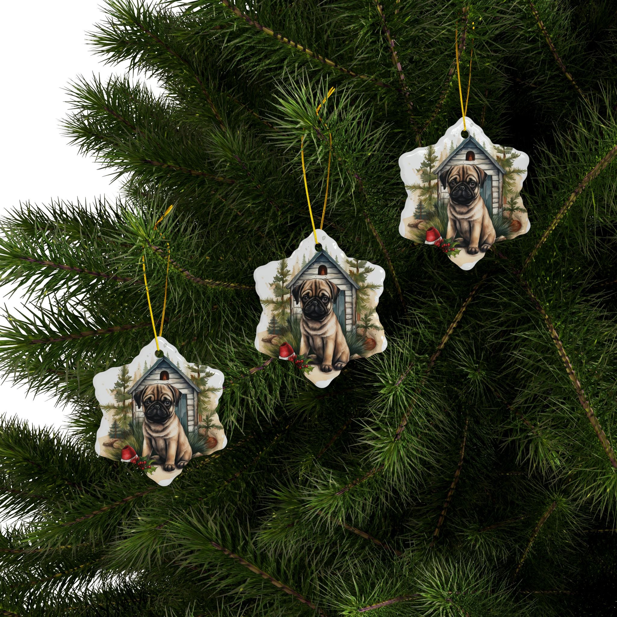 Twinkle Paws Ornament – Pug Lights & Holiday Cheer | Double-Sided Christmas Keepsake (1–10 Pack)