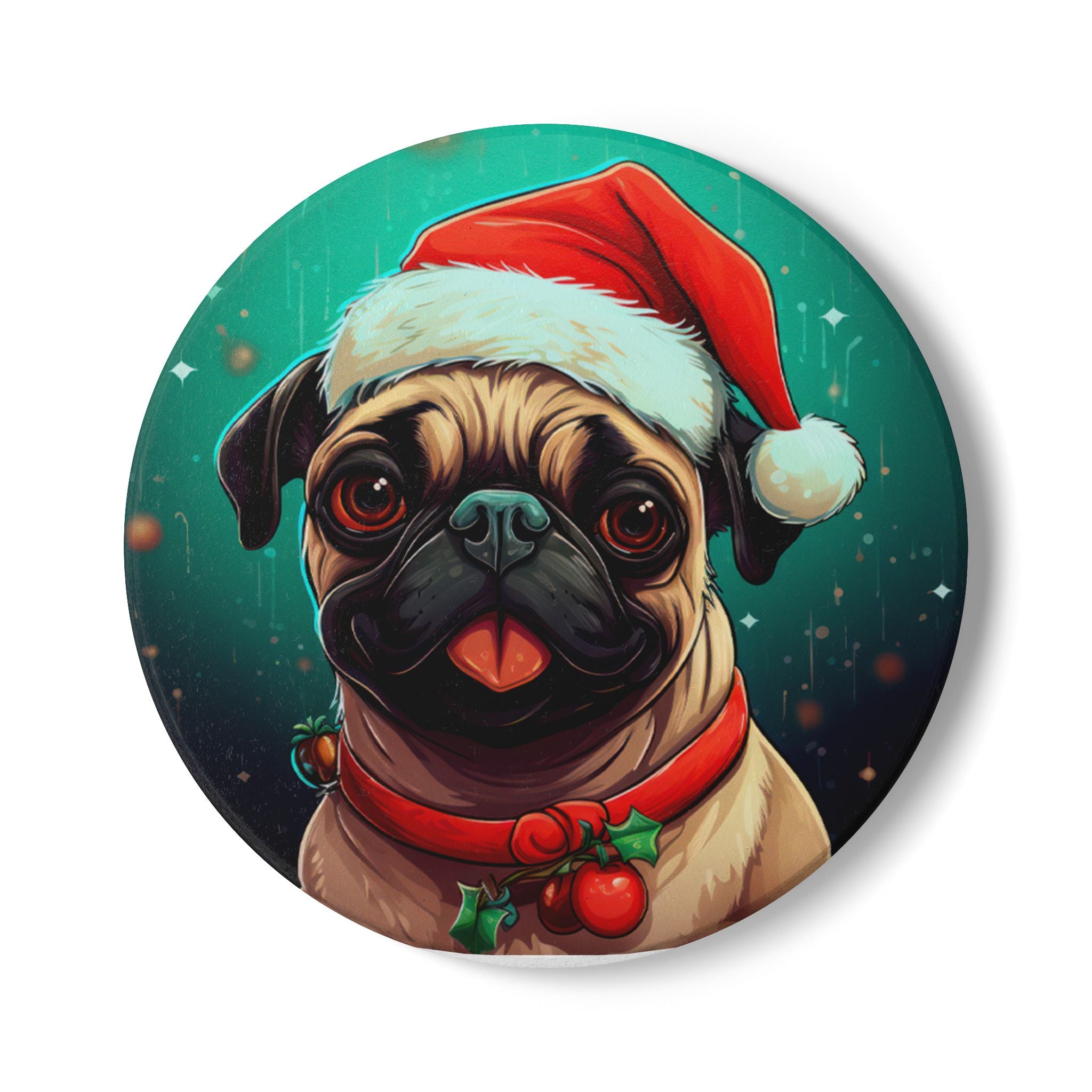 Pugs & Kisses – Under the Mistletoe Coaster – Holiday Décor & Pet Lover Gift