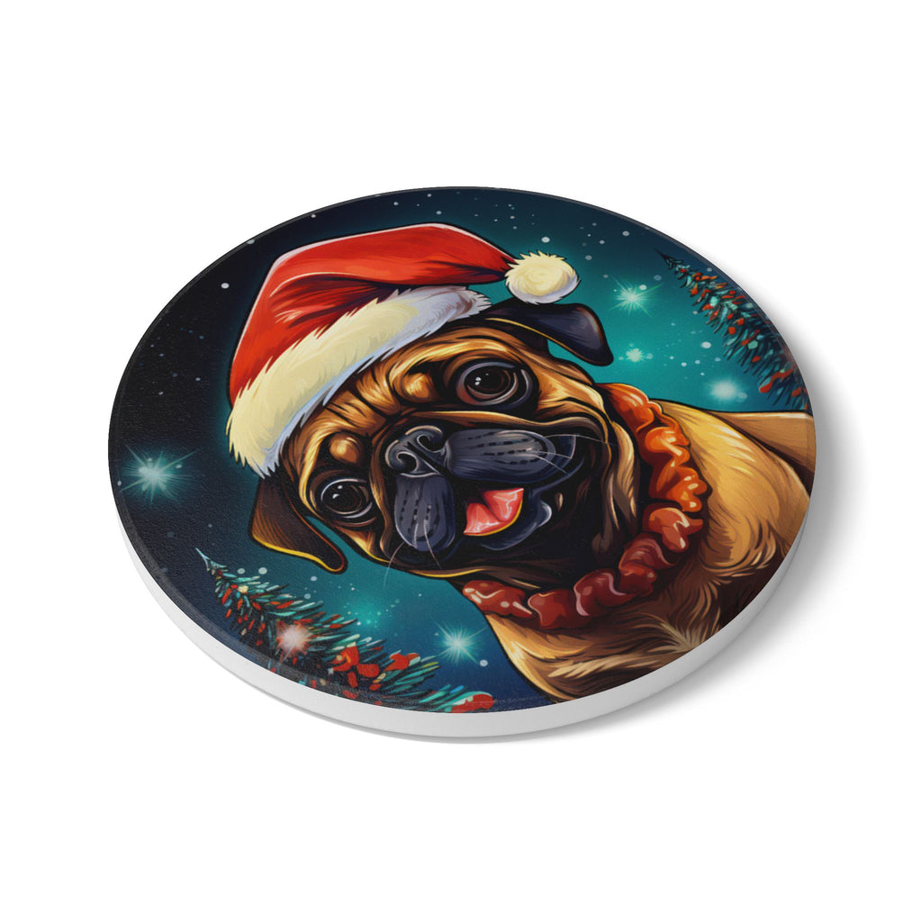 Holiday Pug Ceramic Coaster