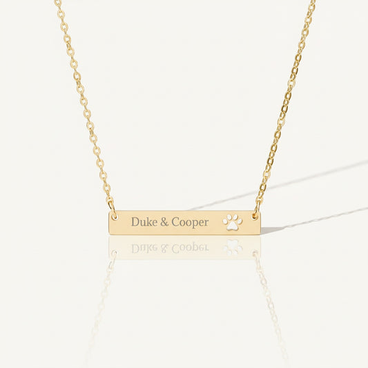 Engravable Paw Bar Necklace – Personalized Pet Name Jewelry for Dog & Cat Lovers