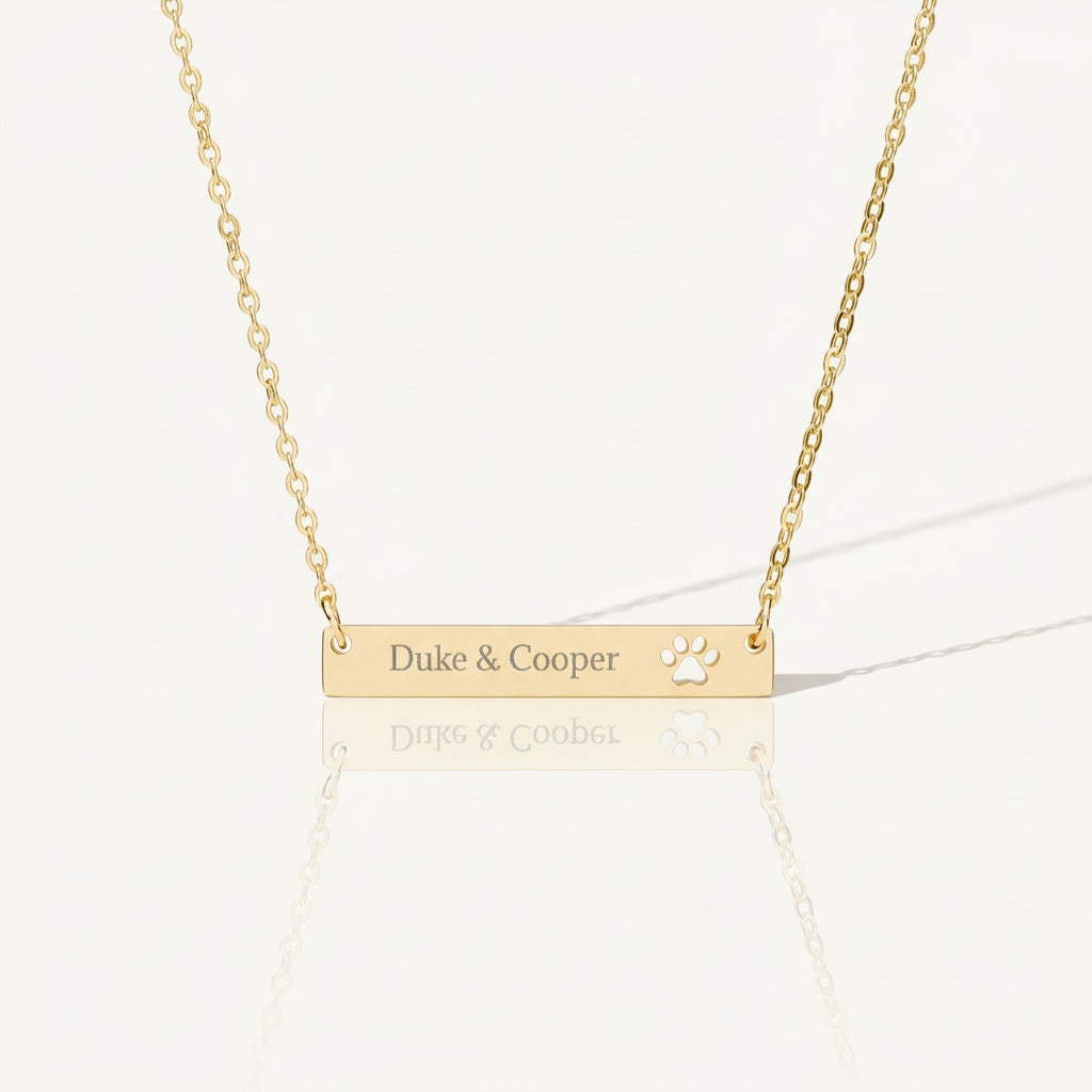 Engravable Paw Bar Necklace – Personalized Pet Name Jewelry for Dog & Cat Lovers
