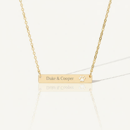 Engravable Paw Bar Necklace – Personalized Pet Name Jewelry for Dog & Cat Lovers