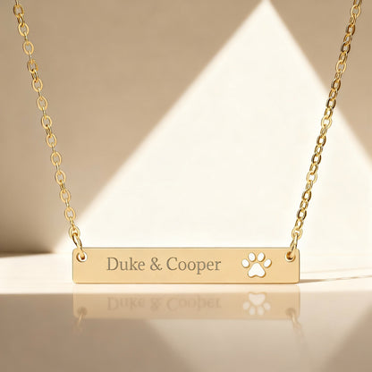 Engravable Paw Bar Necklace – Personalized Pet Name Jewelry for Dog & Cat Lovers