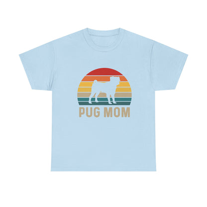 Pug Mom T-Shirt — Retro Sunset Pug Mom Tee for Dog Lovers