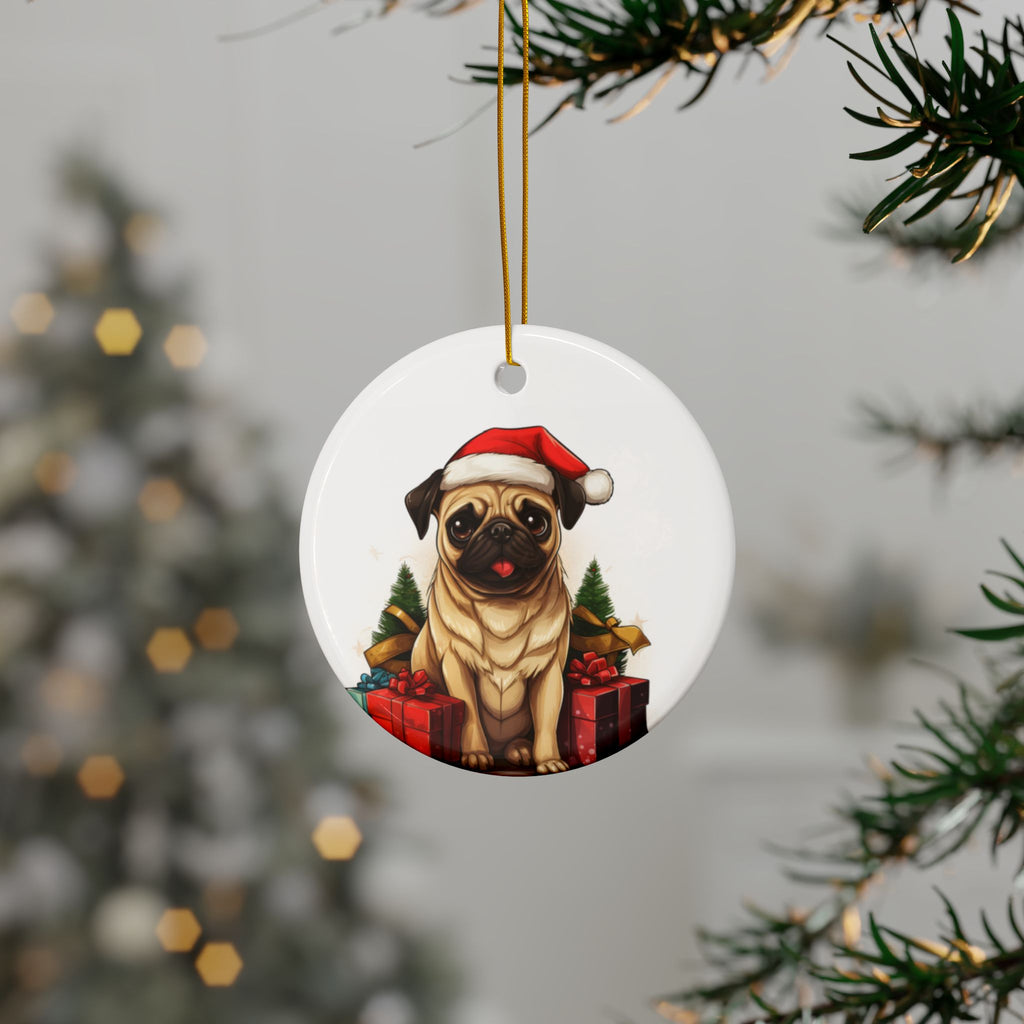 Merry Pugmas Ornament – Festive Pug Christmas Tree Hanging- 2-Sided Holiday Decorations (1 to 10 pcs)