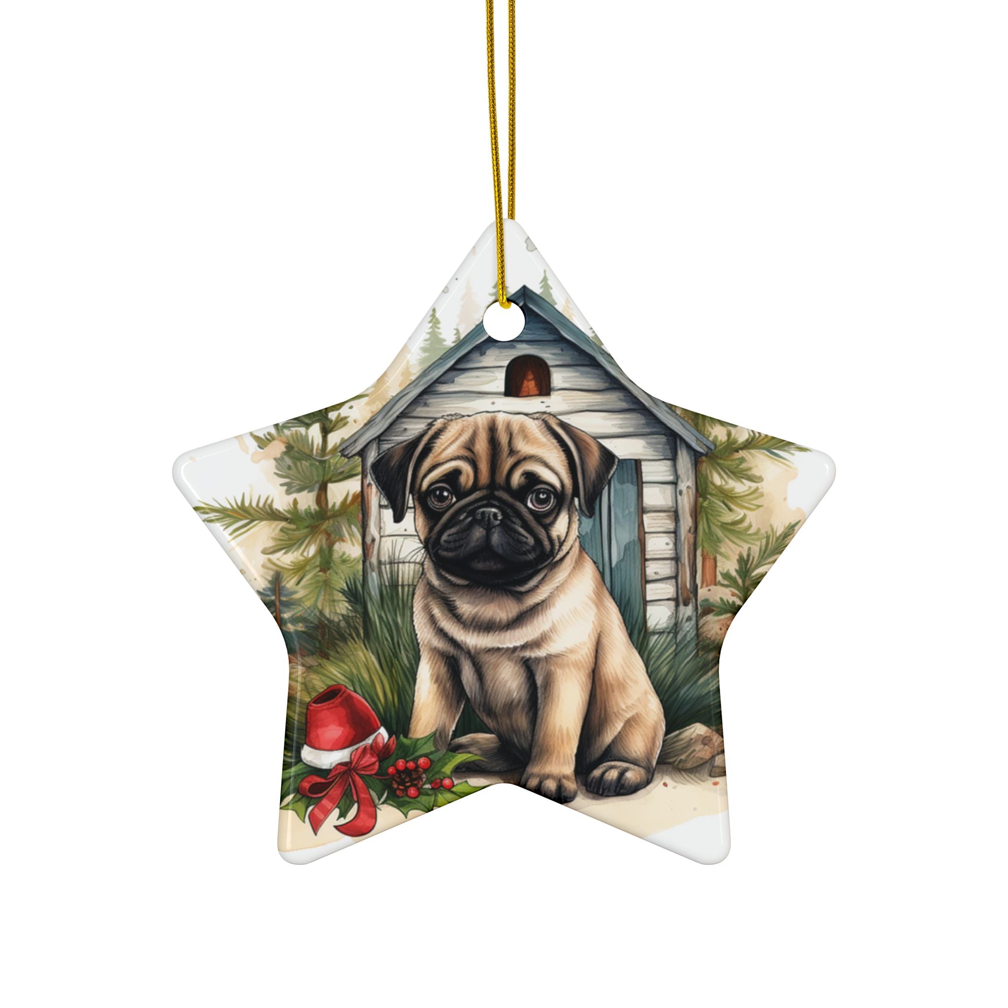 Twinkle Paws Ornament – Pug Lights & Holiday Cheer | Double-Sided Christmas Keepsake (1–10 Pack)