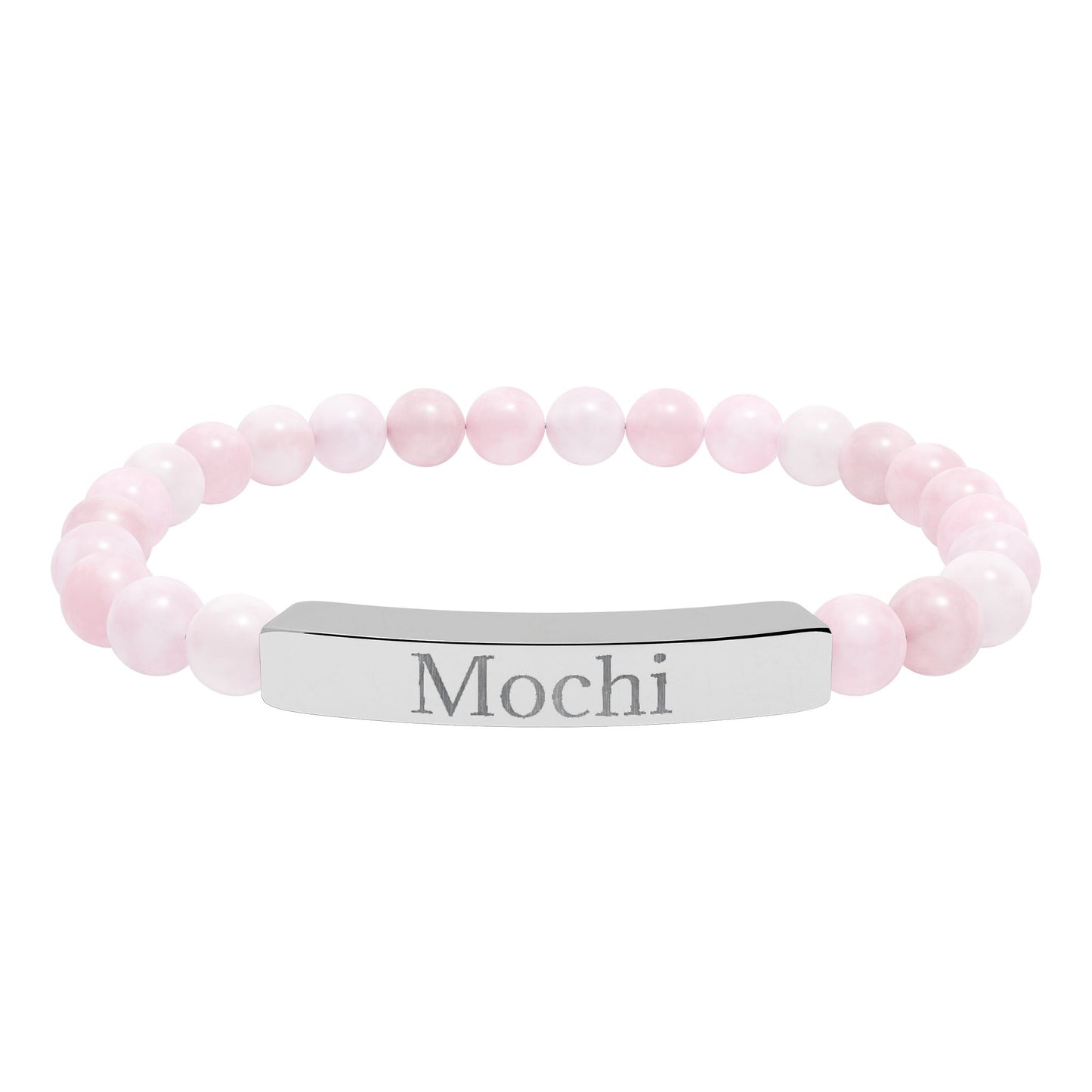 Engravable Natural Stone Stretch Bracelet — Personalized Bar Beaded Bracelet (e.g., "Mochi")