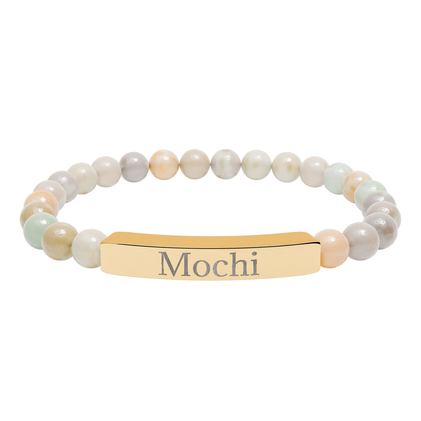 Engravable Natural Stone Stretch Bracelet — Personalized Bar Beaded Bracelet (e.g., "Mochi")