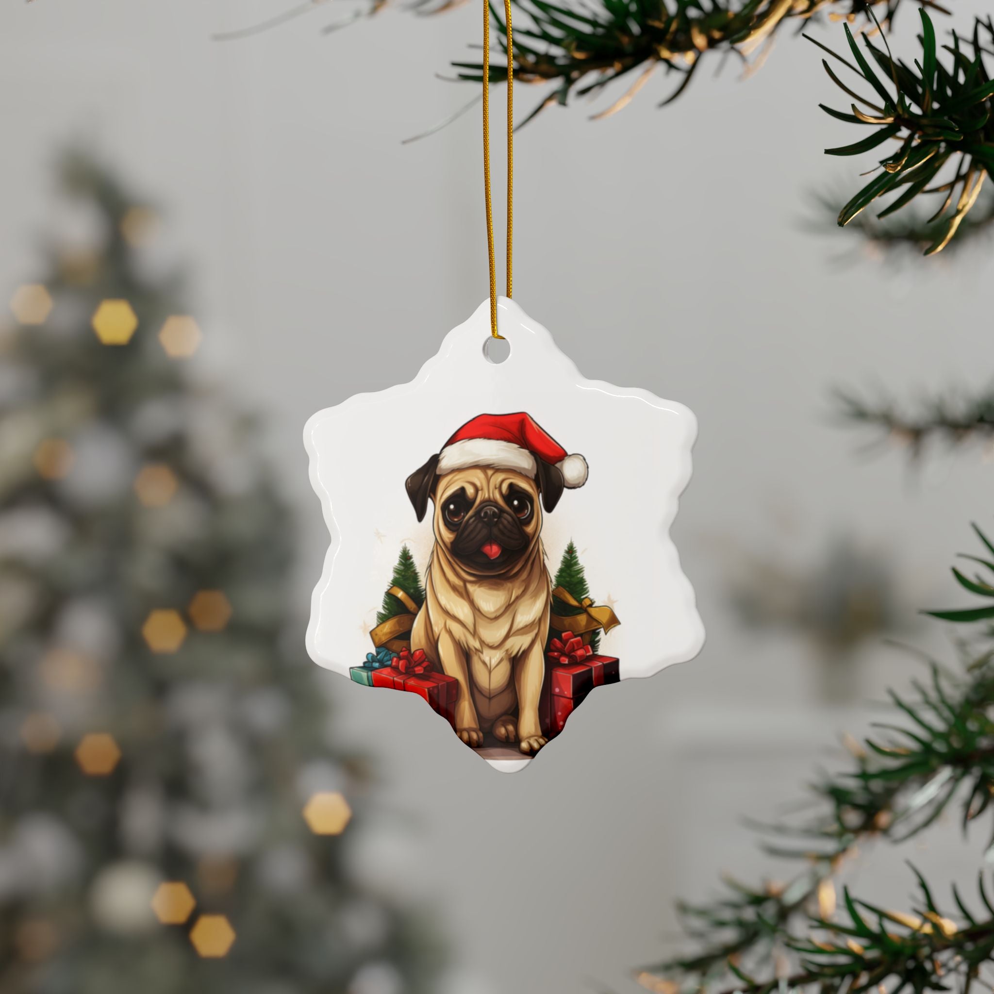 Merry Pugmas Ornament – Festive Pug Christmas Tree Hanging- 2-Sided Holiday Decorations (1 to 10 pcs)