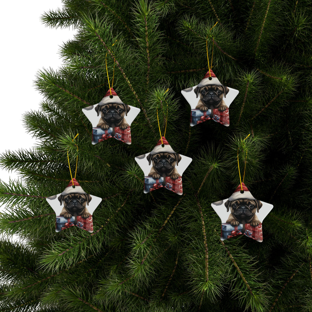 Santa Paws & Presents Ornament – Festive Pug Holiday Keepsake | Double-Sided Christmas Decor (1–10 Pack)