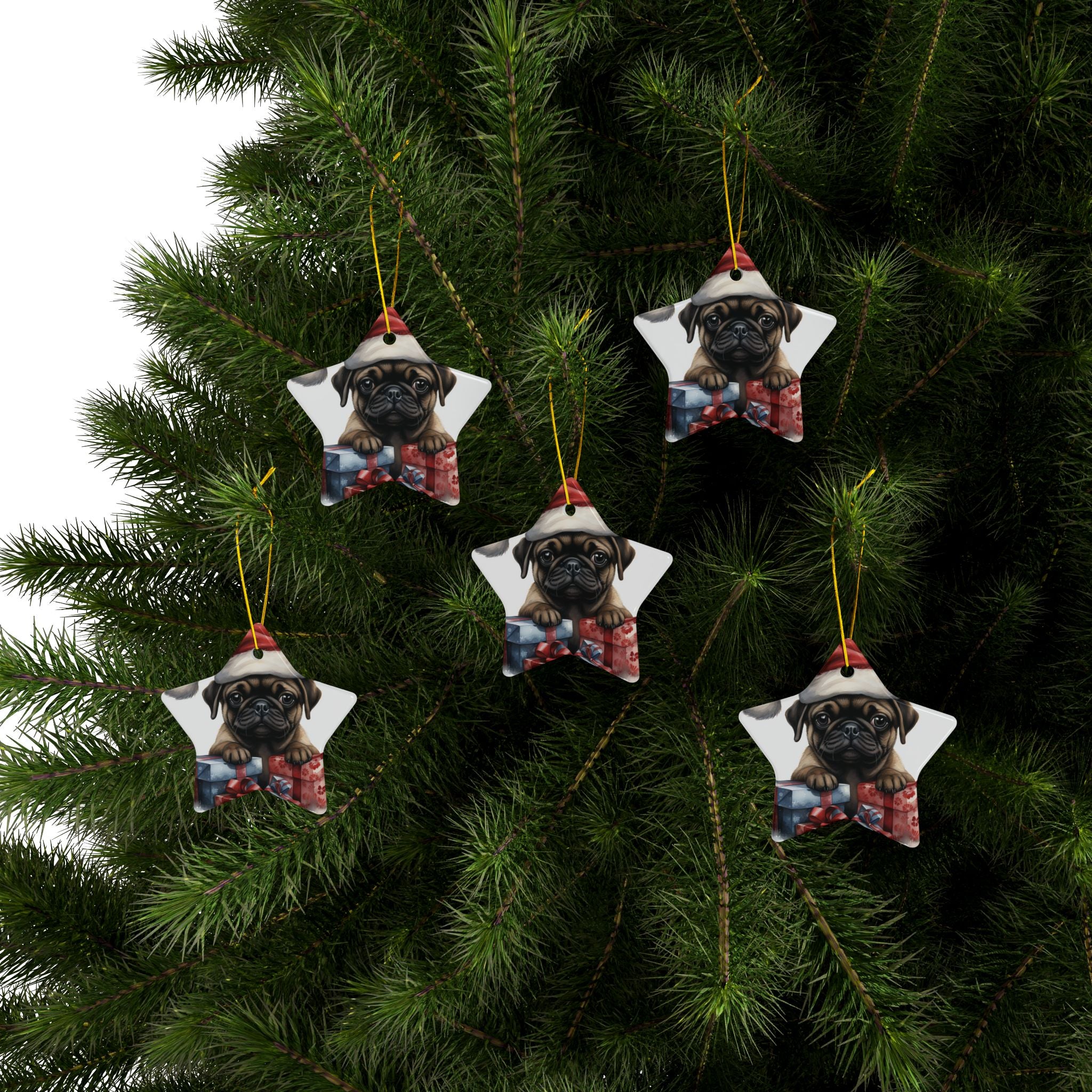 Santa Paws & Presents Ornament – Festive Pug Holiday Keepsake | Double-Sided Christmas Decor (1–10 Pack)
