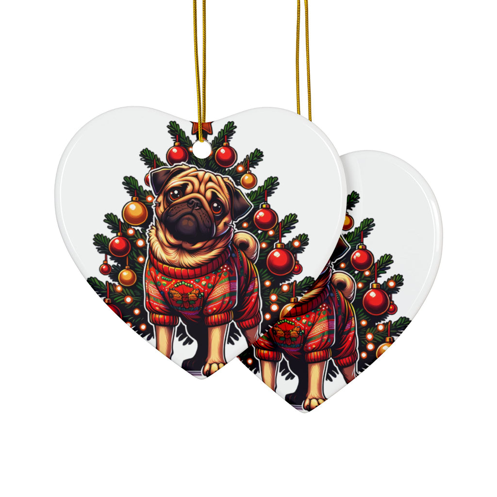 Pug Under the Tree Ornament – Holiday Keepsake for Dog Lovers | Fun Double-Sided Christmas Decor (1–10 Pack)