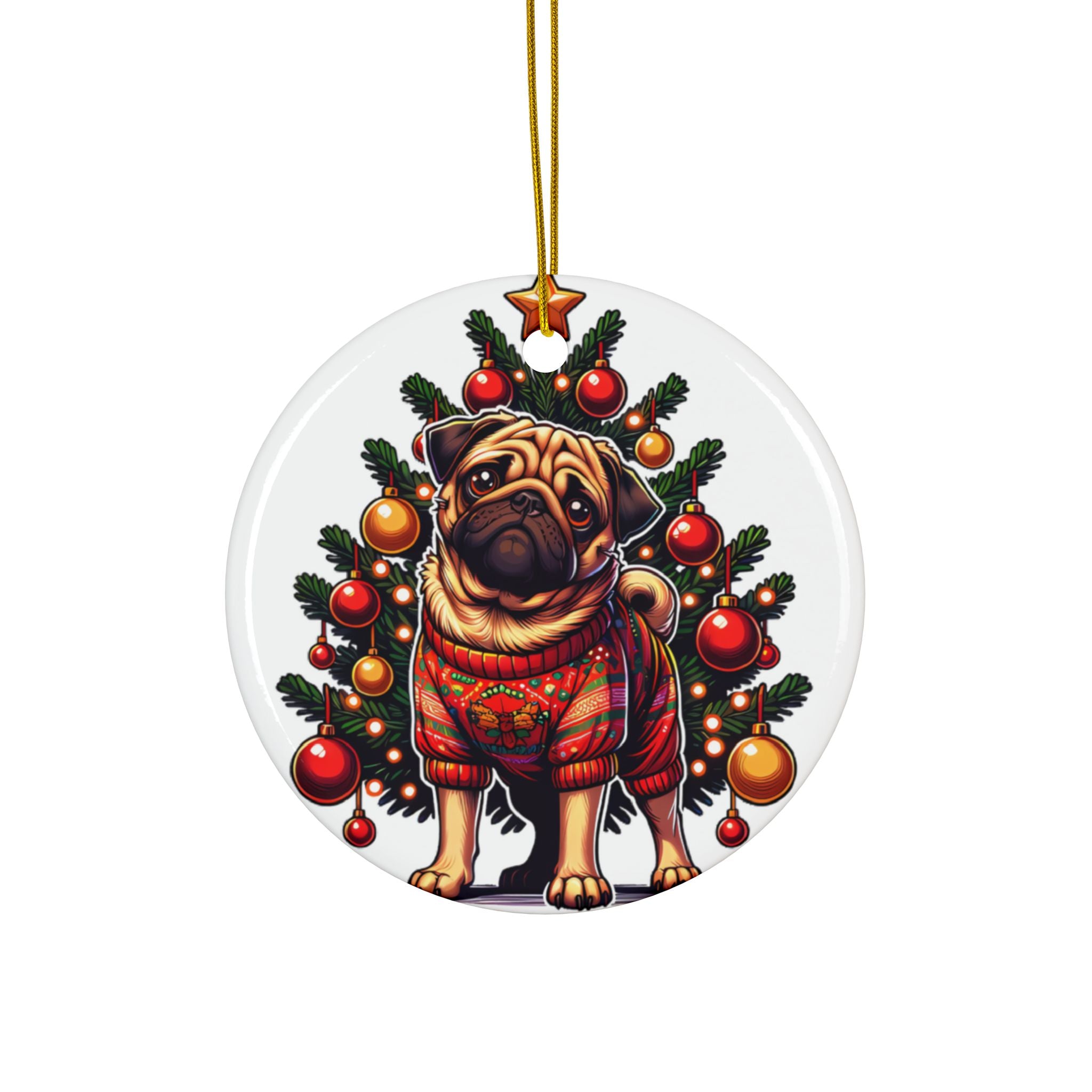 Pug Under the Tree Ornament – Holiday Keepsake for Dog Lovers | Fun Double-Sided Christmas Decor (1–10 Pack)