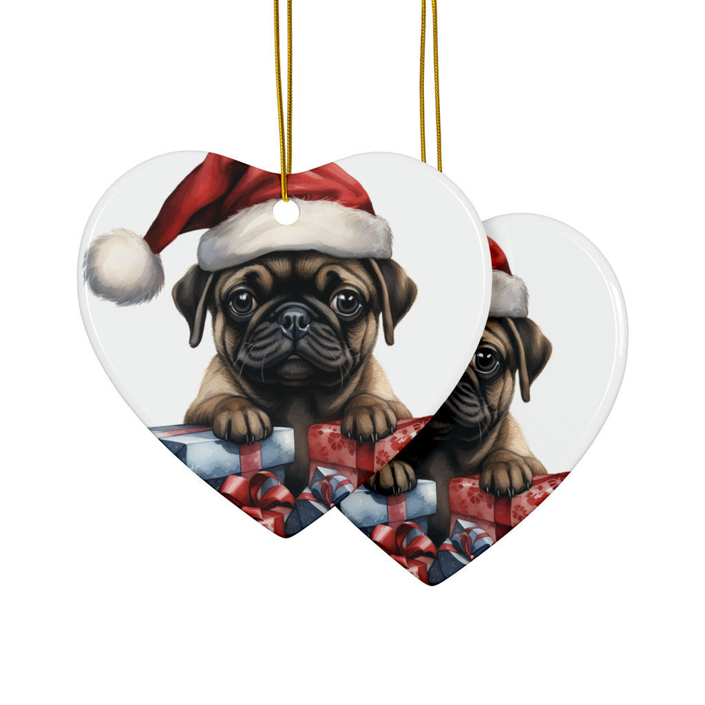 Santa Paws & Presents Ornament – Festive Pug Holiday Keepsake | Double-Sided Christmas Decor (1–10 Pack)