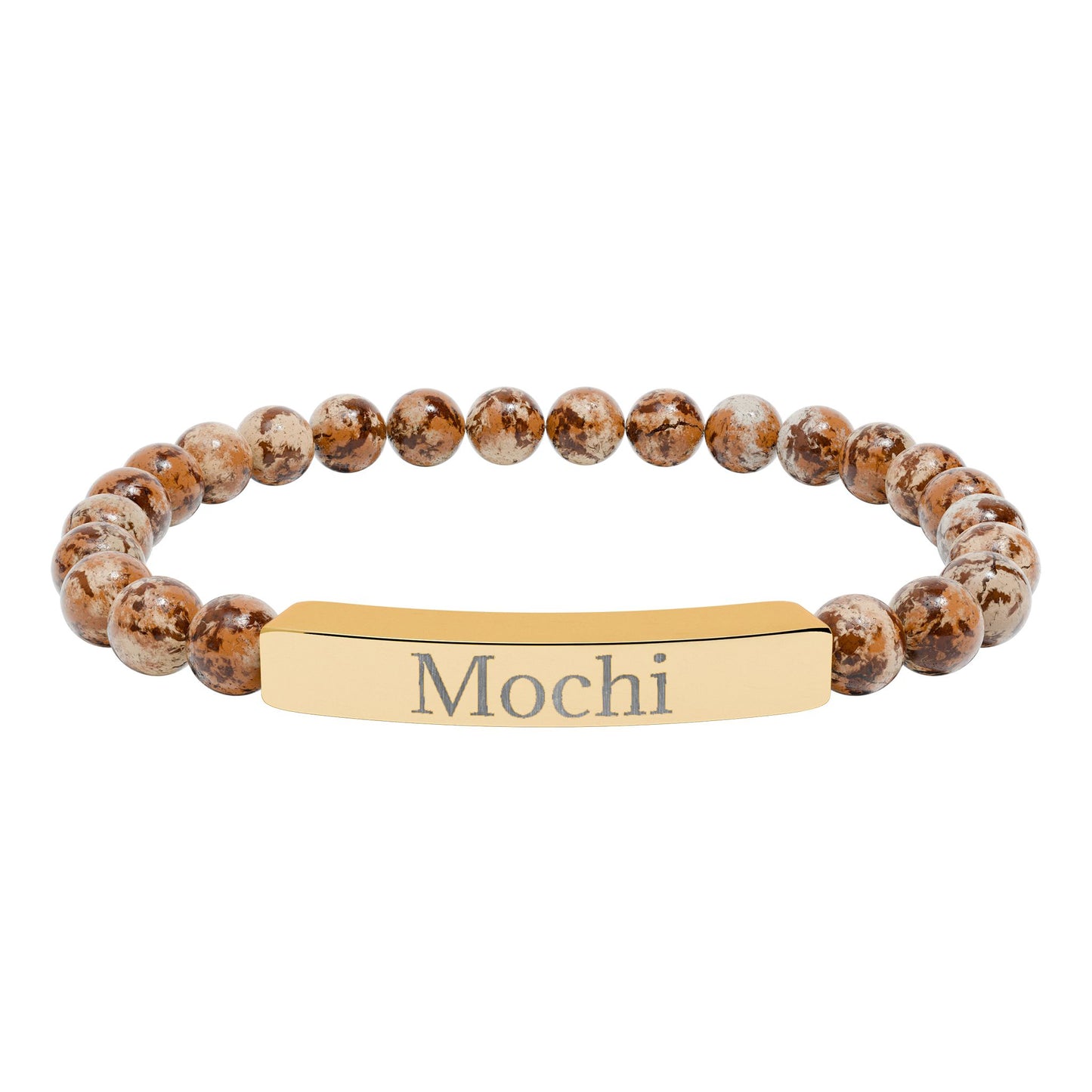 Engravable Natural Stone Stretch Bracelet — Personalized Bar Beaded Bracelet (e.g., "Mochi")