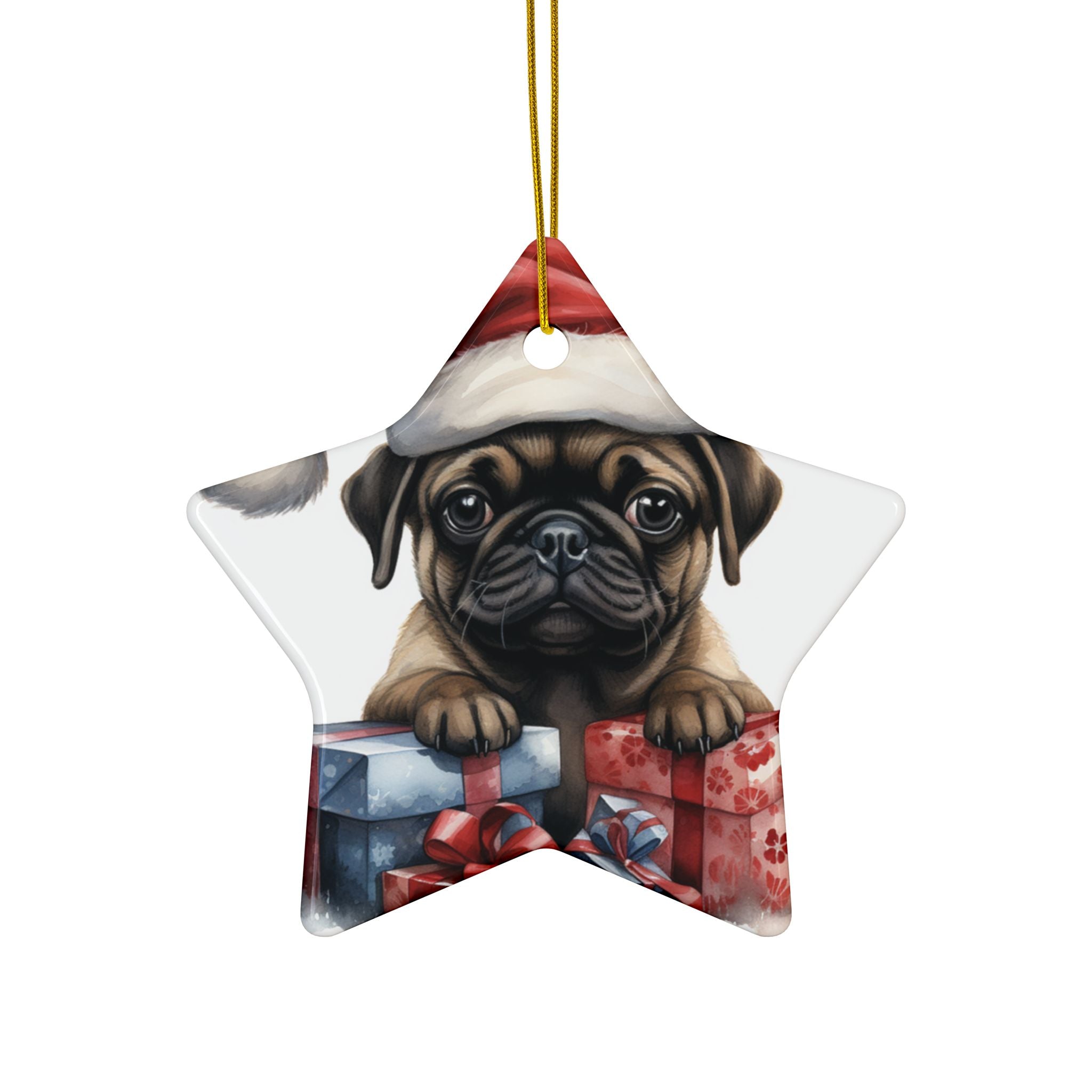 Santa Paws & Presents Ornament – Festive Pug Holiday Keepsake | Double-Sided Christmas Decor (1–10 Pack)