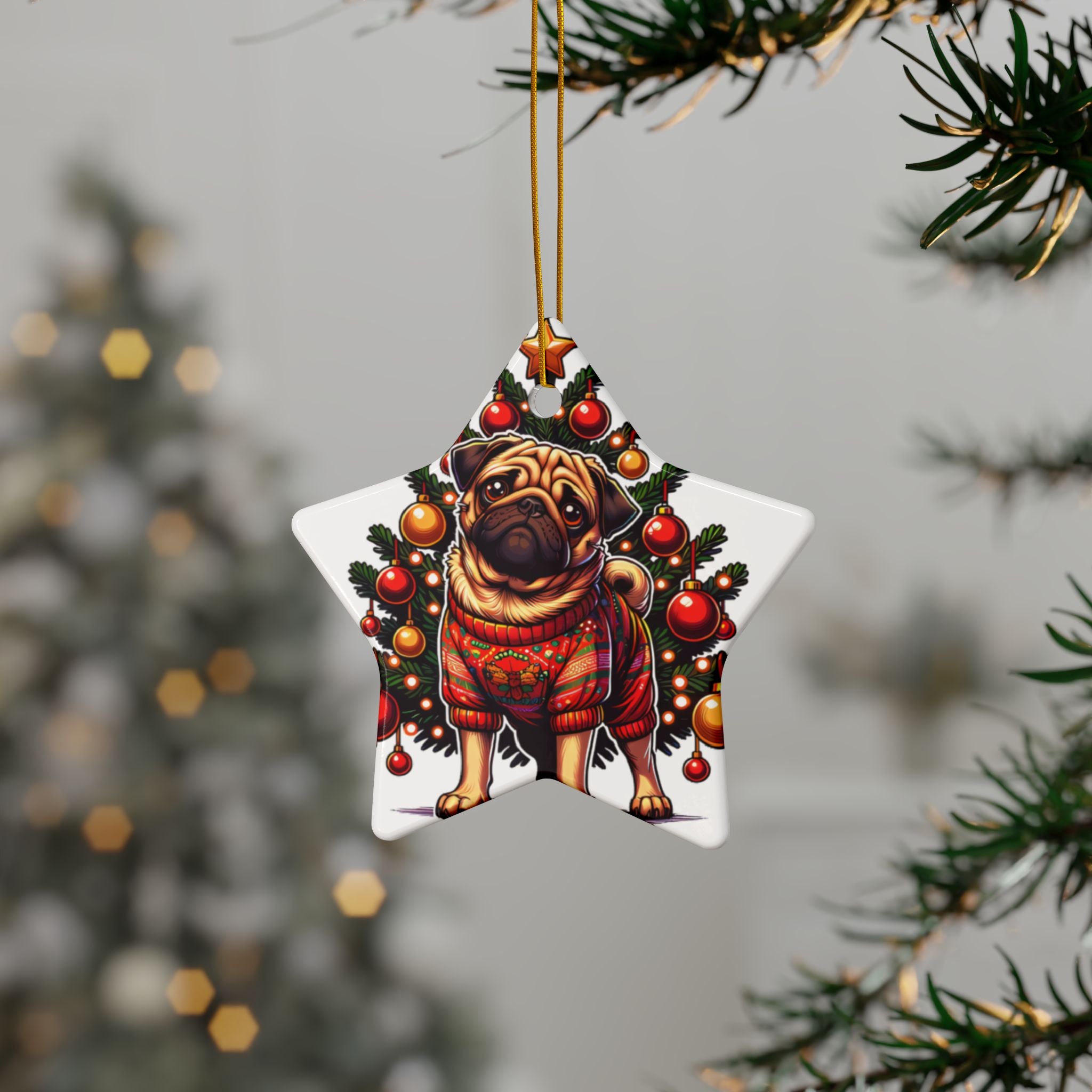 Pug Under the Tree Ornament – Holiday Keepsake for Dog Lovers | Fun Double-Sided Christmas Decor (1–10 Pack)