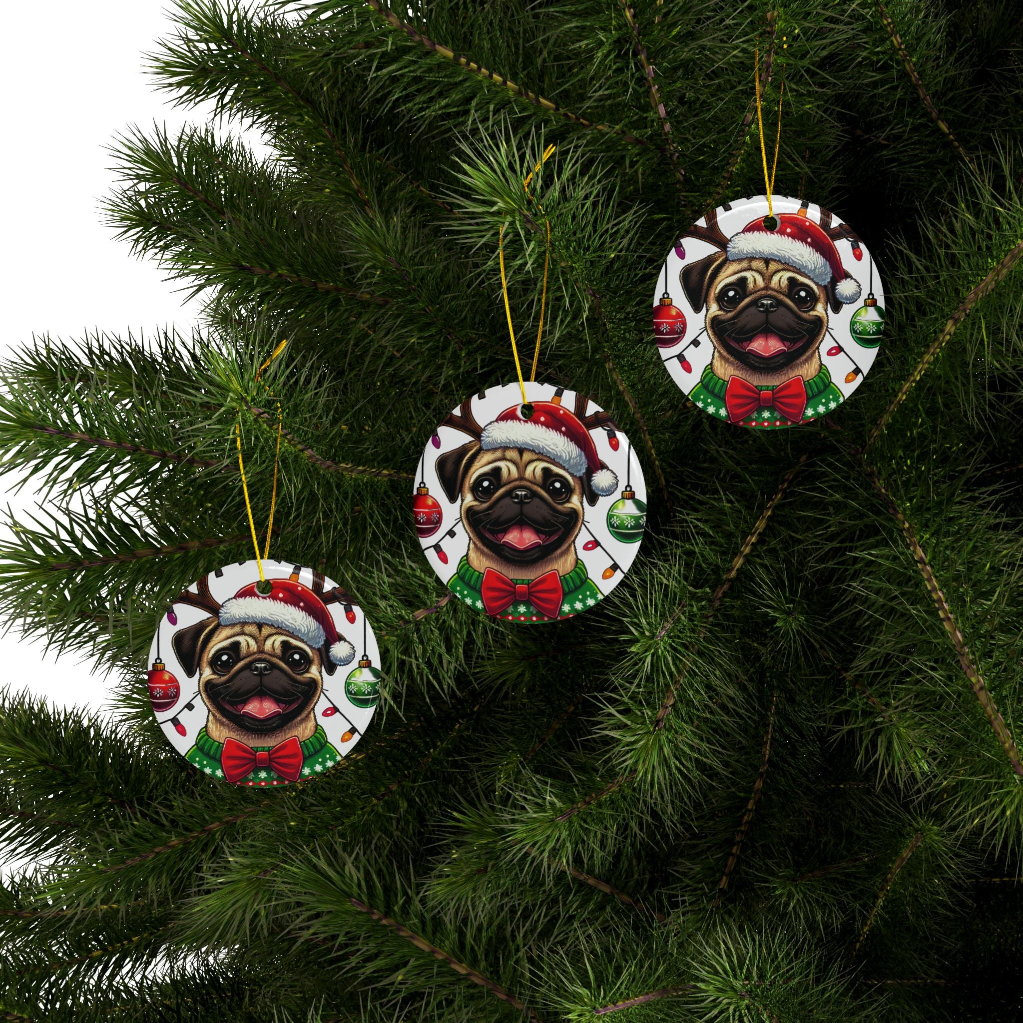 Pug Lights Up Christmas Ornament – Cheerful Holiday Keepsake | Double-Sided Festive Decor (1–10 Pack)