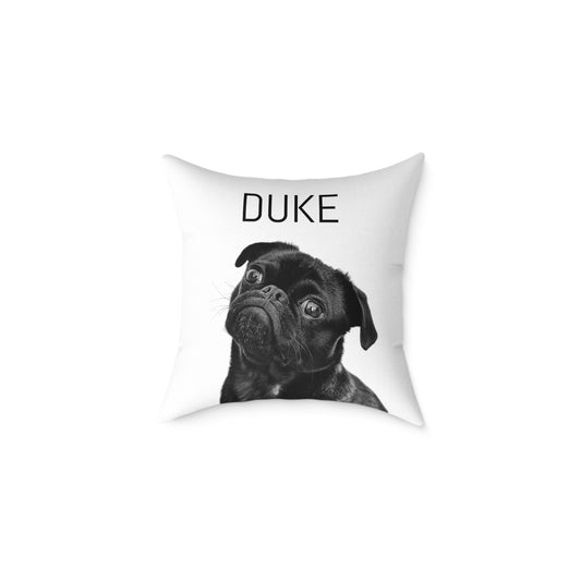Custom Pug Portrait Pillow — Personalized With Your Pug's Photo & Name