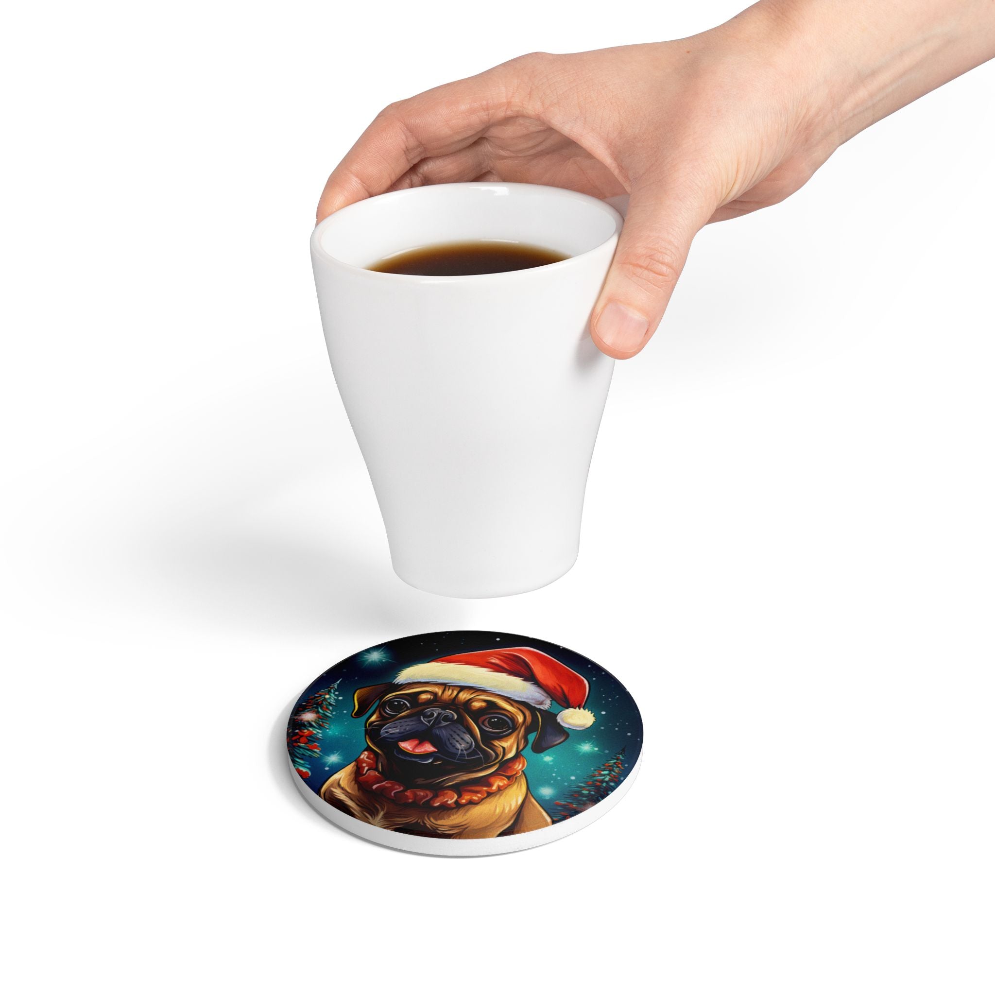 Holiday Pug Ceramic Coaster