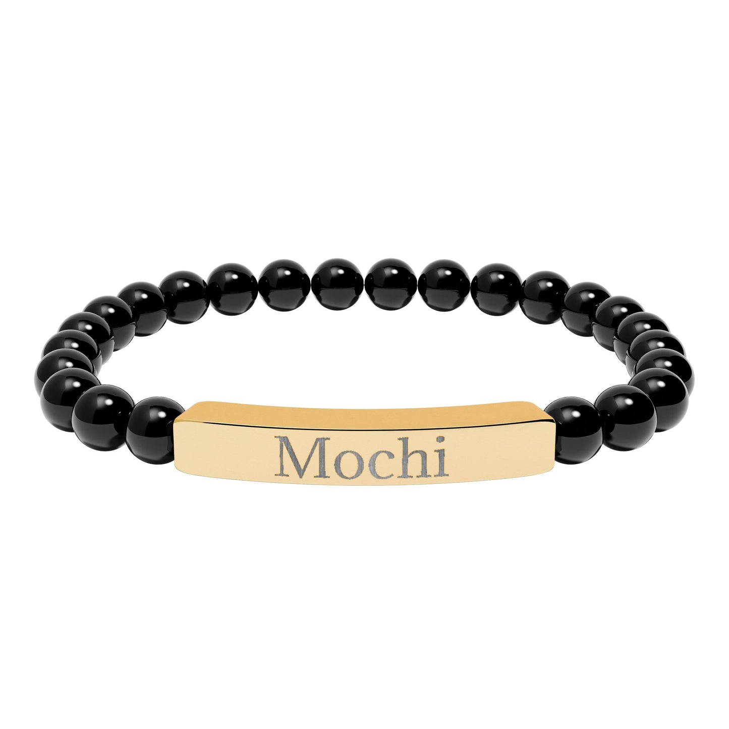 Engravable Natural Stone Stretch Bracelet — Personalized Bar Beaded Bracelet (e.g., "Mochi")