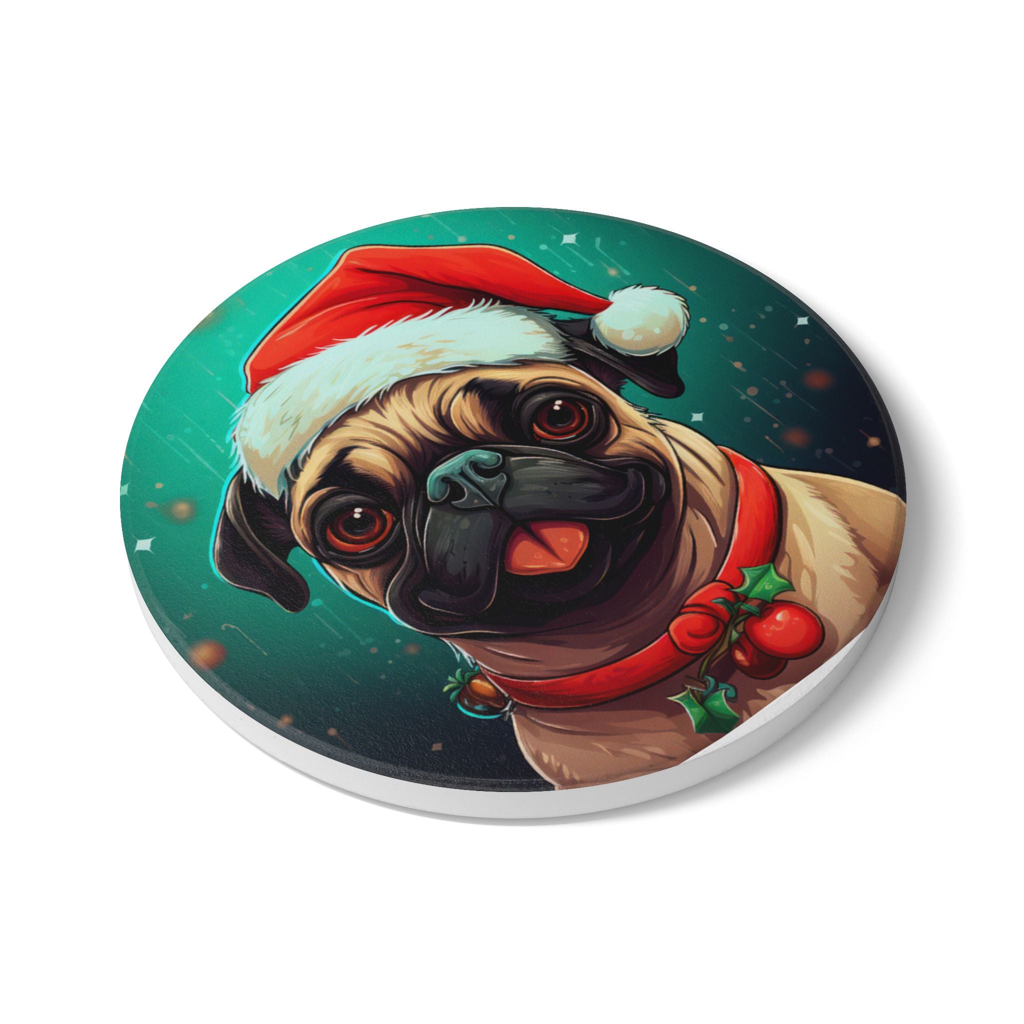 Pugs & Kisses – Under the Mistletoe Coaster – Holiday Décor & Pet Lover Gift