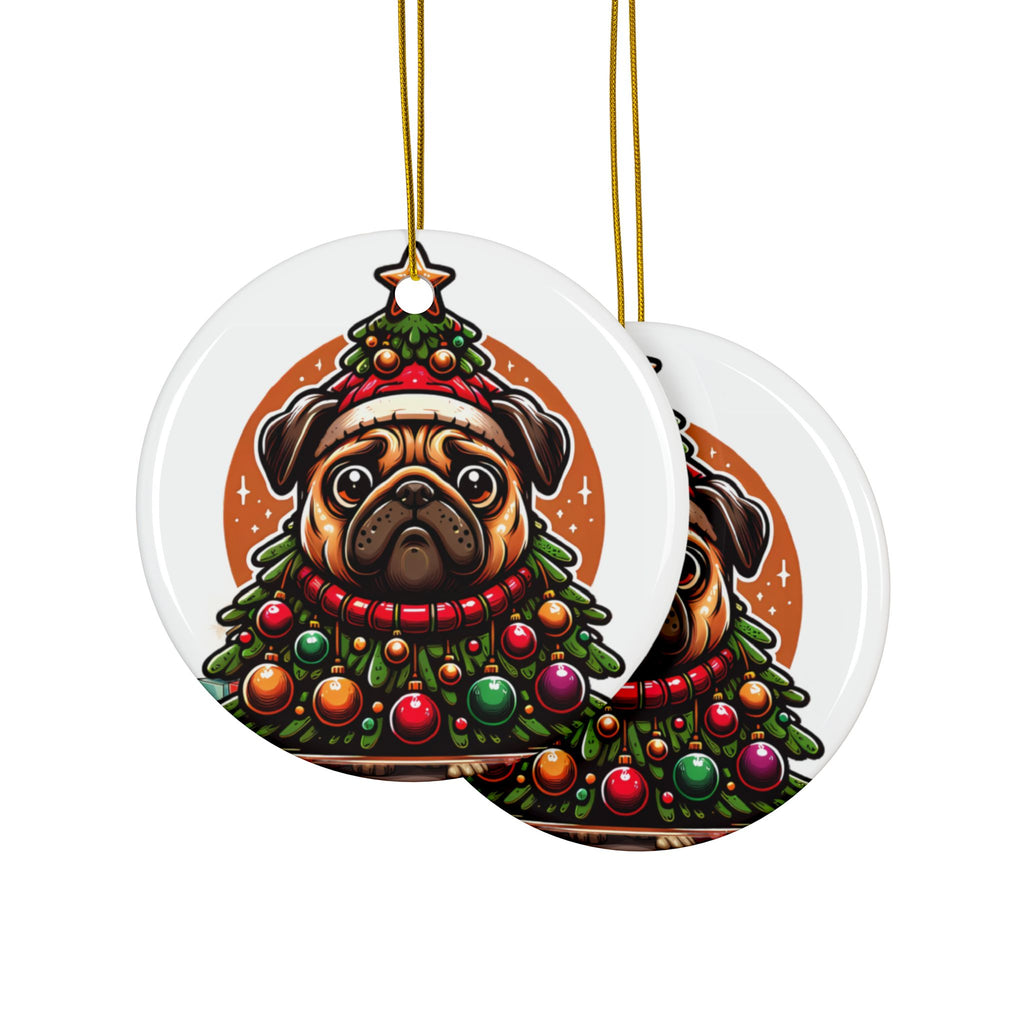 Pug & Pine Ornament – Christmas Cheer for Pug Lovers | Double-Sided Holiday Keepsake (1–10 Pack)