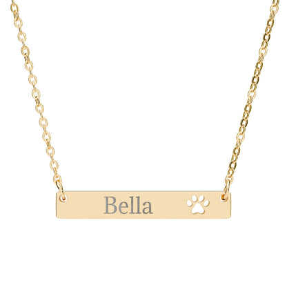 Engravable Paw Bar Necklace – Personalized Pet Name Jewelry for Dog & Cat Lovers
