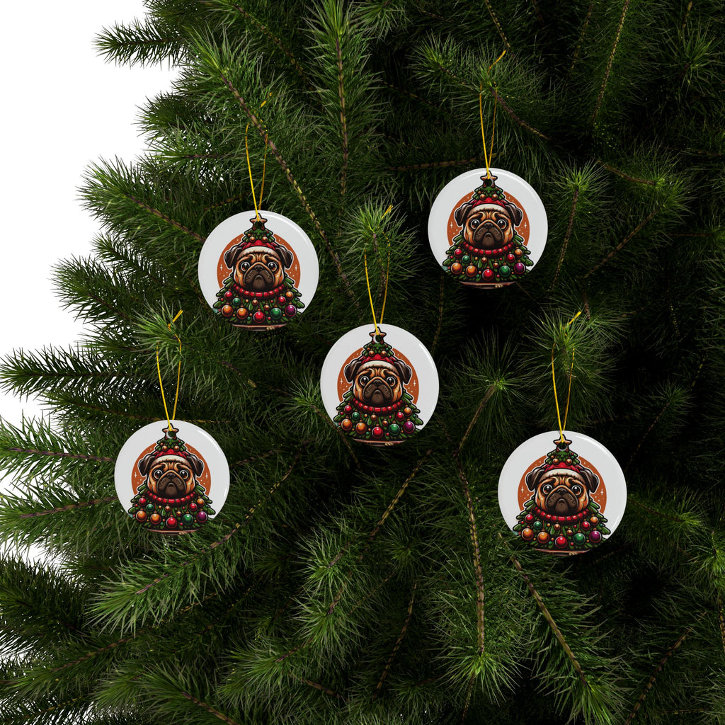 Pug & Pine Ornament – Christmas Cheer for Pug Lovers | Double-Sided Holiday Keepsake (1–10 Pack)