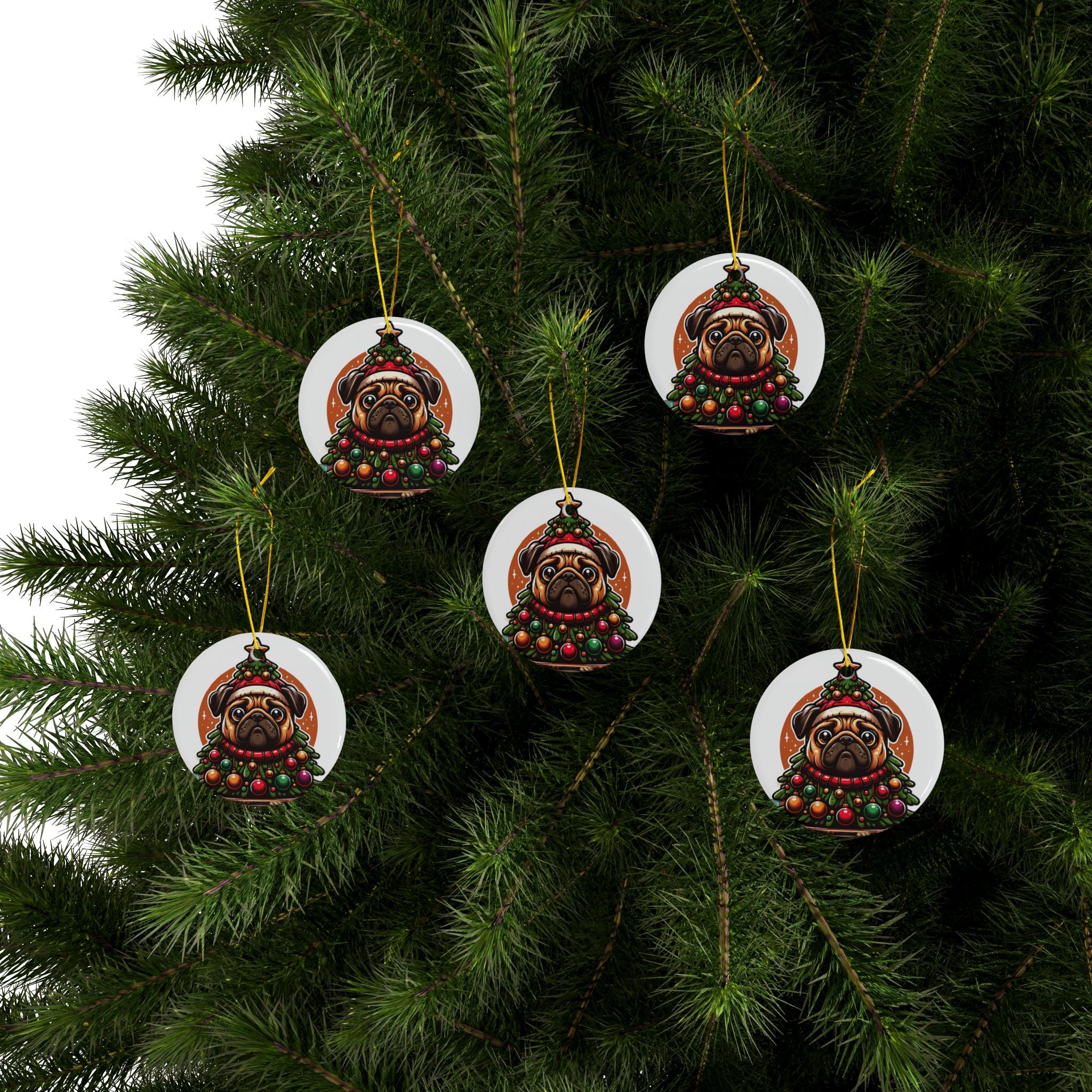 Pug & Pine Ornament – Christmas Cheer for Pug Lovers | Double-Sided Holiday Keepsake (1–10 Pack)