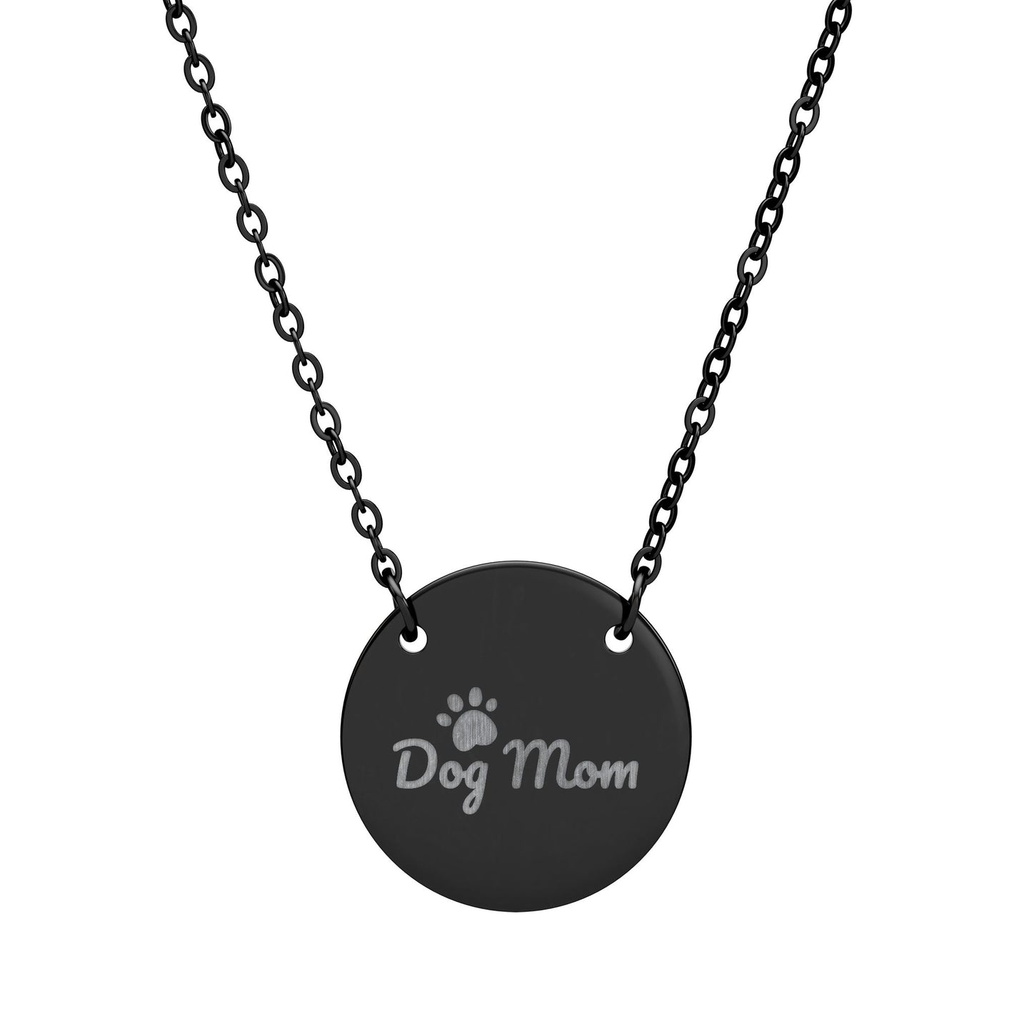 Dog Mom Engraved Circle Necklace — Paw Print Personalized Pendant