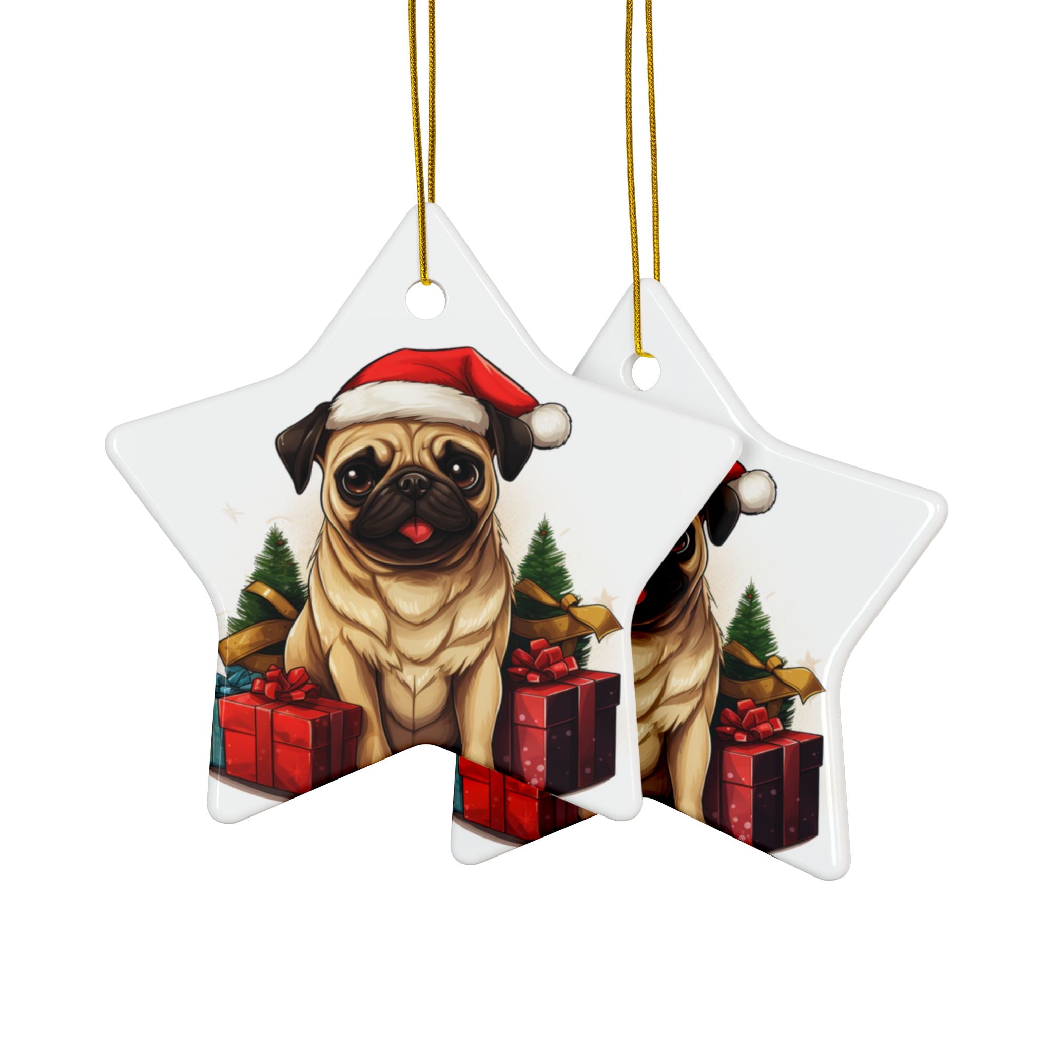 Merry Pugmas Ornament – Festive Pug Christmas Tree Hanging- 2-Sided Holiday Decorations (1 to 10 pcs)